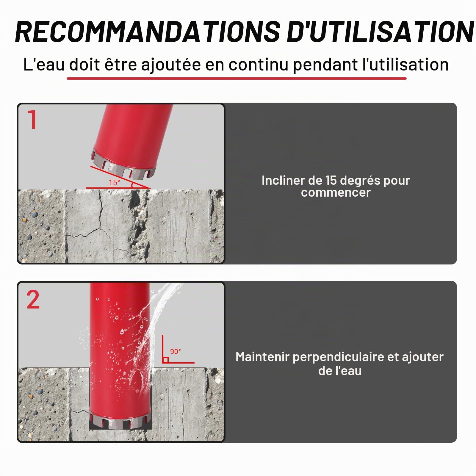 CPROSP Couronne Diamant pour Carotteuse 1¼" UNC, Ø52 mm, L420 mm, Soudée par Faisceau Laser, Couronne de Carottage pour Perçage Humide, pour Concrete, Masonry and Stone