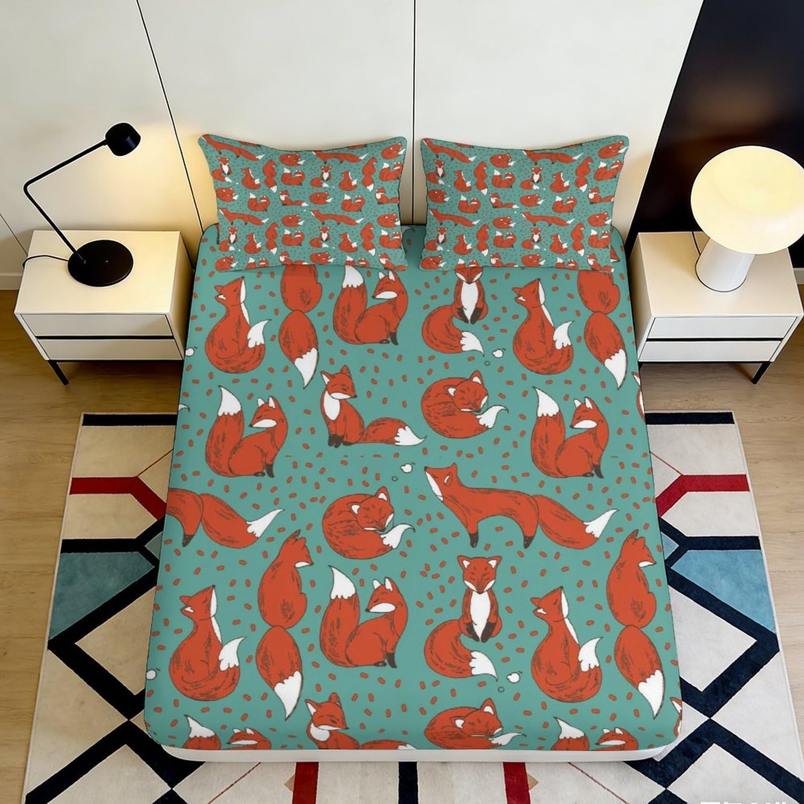 Decorative Fo Pattern Fitted Sheet, 3D Printed, Soft Touch Microfiber, Bed Cover, Bedroom or Guest Room, Easy Care, Apartment Bedding 160x200x25cm