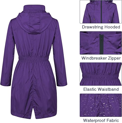 Miniatura 5 de Zando Chaquetas de lluvia para mujer, abrigos impermeables para mujer, chaqueta rompevientos con capucha para mujer