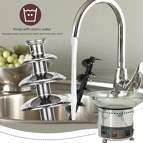 Miniatura 3 de Fuente de fondue de chocolate de acero inoxidable de 4 niveles, pantalla digital, máquina eléctrica comercial de fuente de chocolate, capacidad de 7