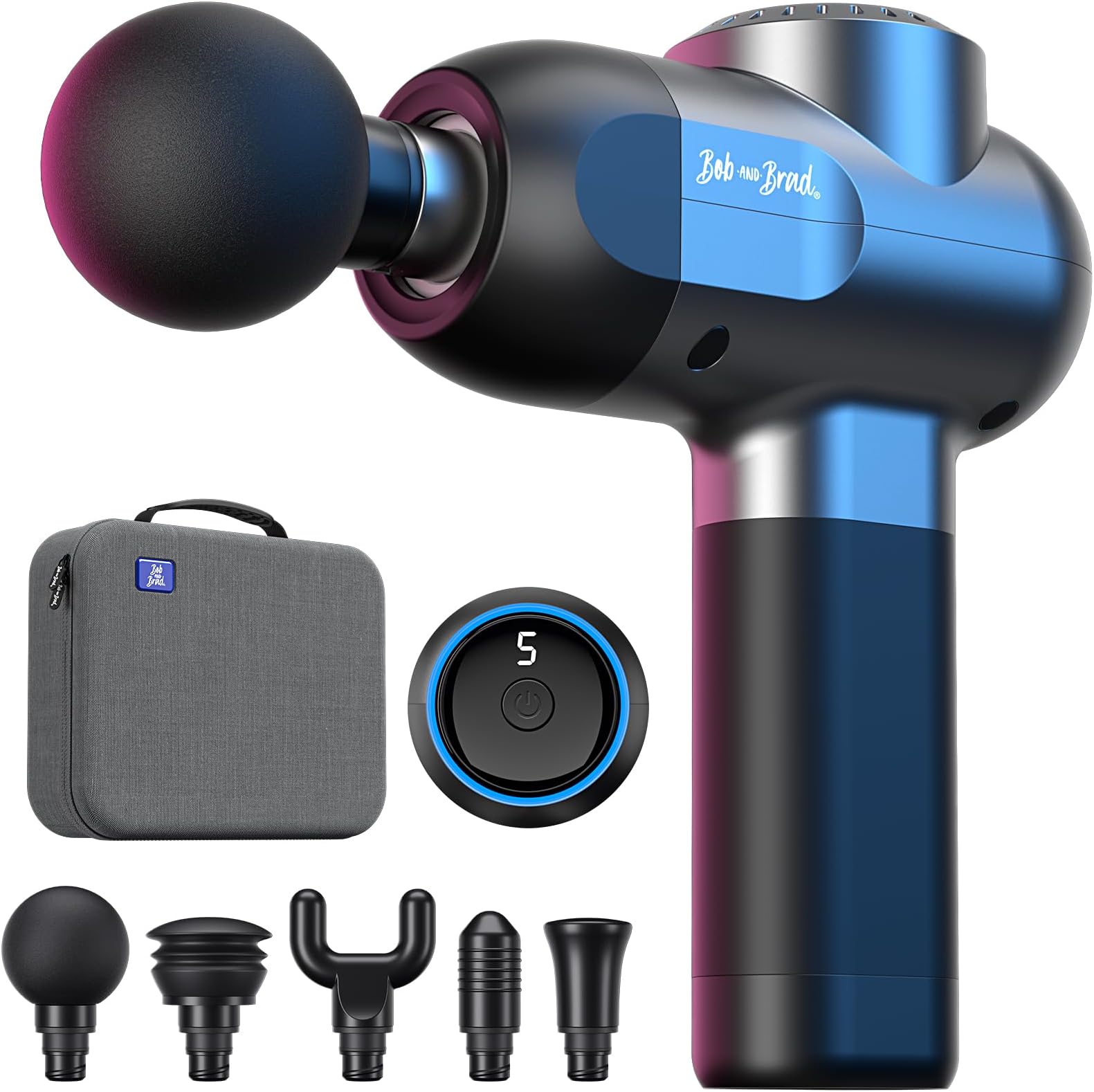 Bob and Brad C2 Massage Gun, Deep Tissue Percussion Massager Gun, Handheld Muscle Massager with 5 Speeds and 5 Heads, for Home Gym Office Workout Recovery Pain Soreness Relief, Great Gift