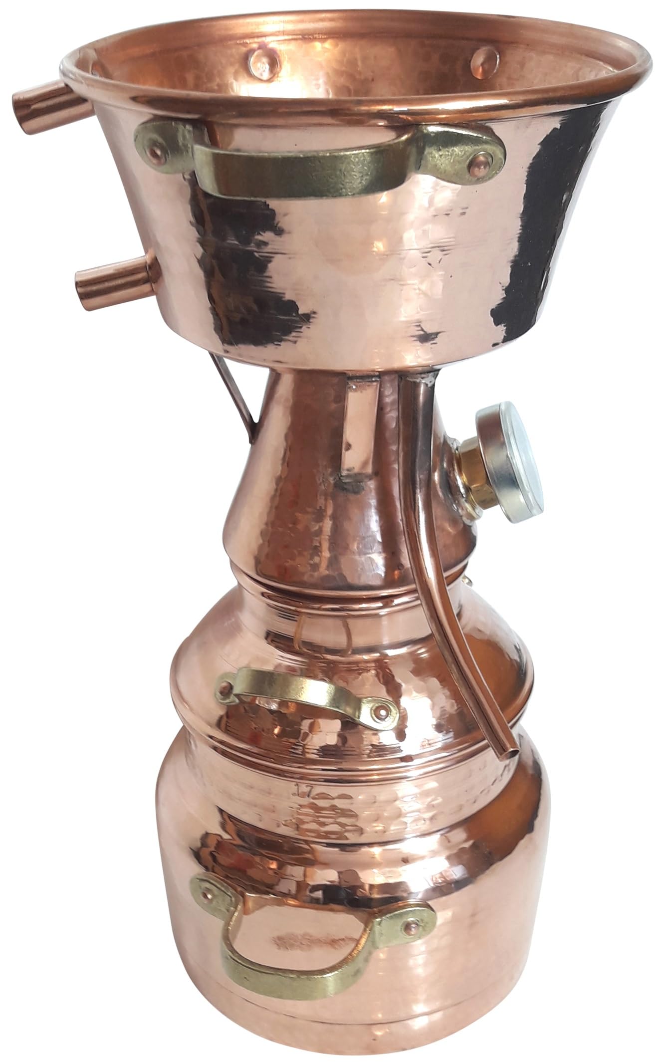 Destille Alquitara aus Kupfer 2 Liter mit Thermometer - Modell mit 3 Sieben (anmeldefrei) | Destillieranlage für ätherische Öle, Hydrolate (Pflanzenwasser), destilliertes Wasser