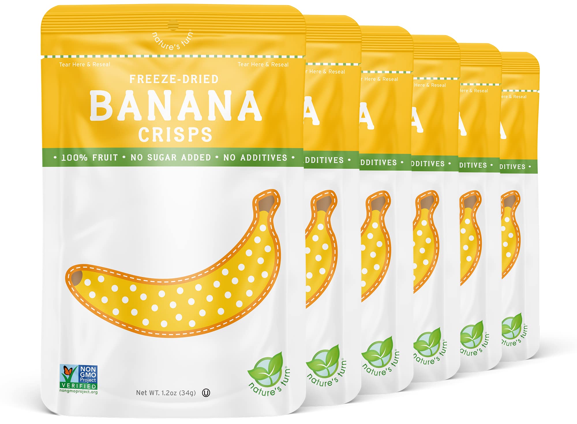 Nature's Turn Freeze-Dried Fruit Snacks - Banana Crisps - Perfect For School Lunches or an On-The-Go Snack - No Sugar Added, Non GMO, Gluten Free, Nothing Artificial (1.2oz) 6-Pack