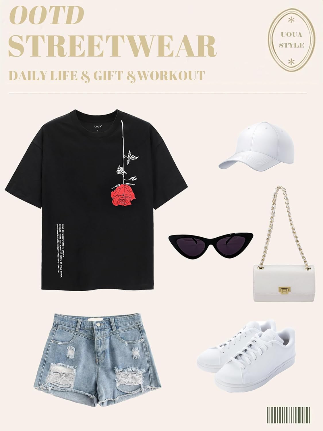 UOUA Women Oversized Graphic T-Shirt Casual Cotton Tees Printed Summer Tops - Image 7