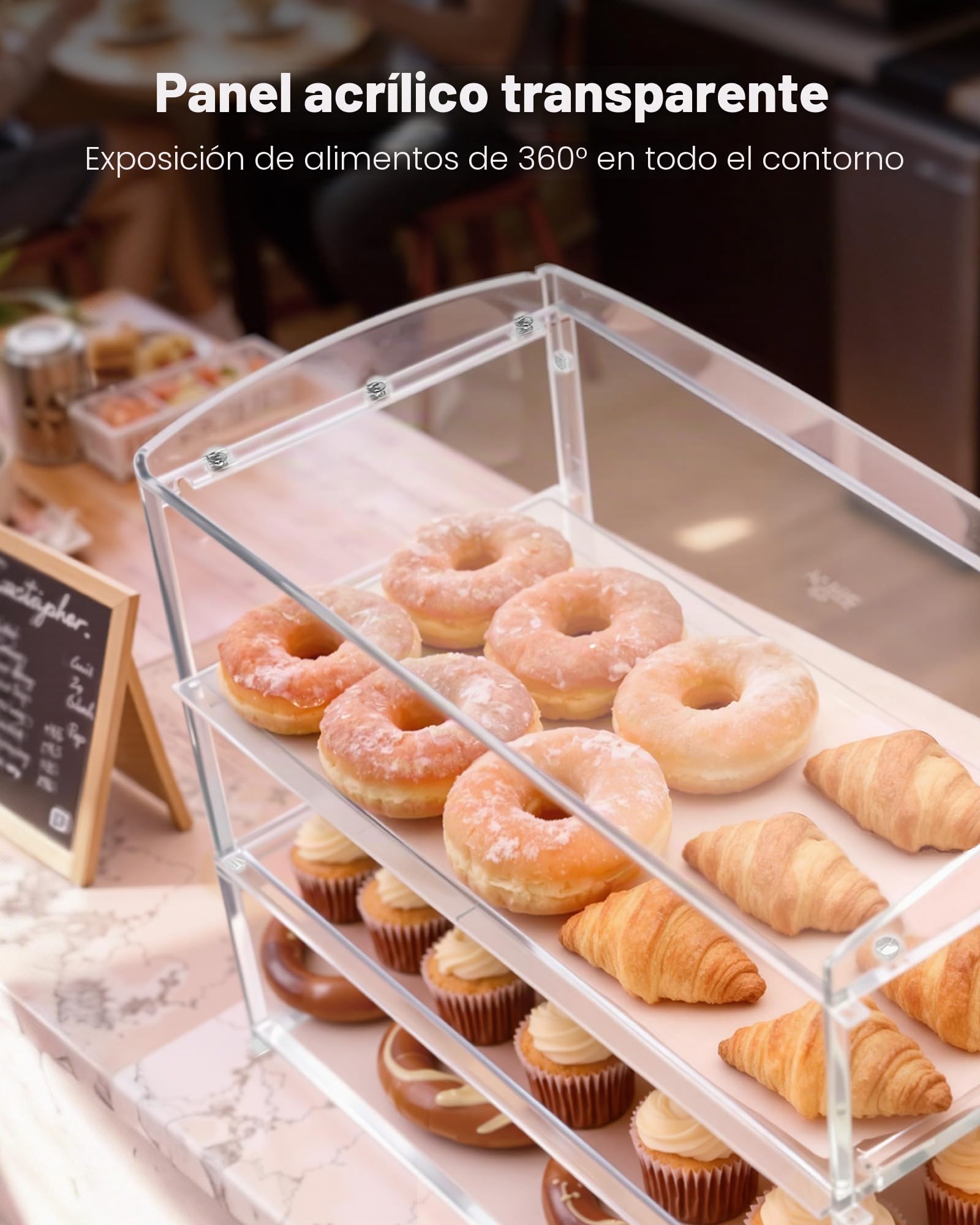 VEVOR Vitrina de Exhibición de Panadería 3 Niveles, Vitrina de Acrílica Transparente para Panadería 48,2 x 23,2 x 38 cm, con Puerta Abatible, Escaparate para Repostería, para Galletas, Postres, Donas
