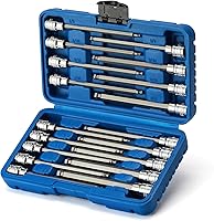 Vista 6 de EMENTOL Juego de 18 piezas de 3/8" de impulsión con punta hexagonal de bola larga, CR-V, acero S2, SAE/métrico, juego de llaves Allen extra largas