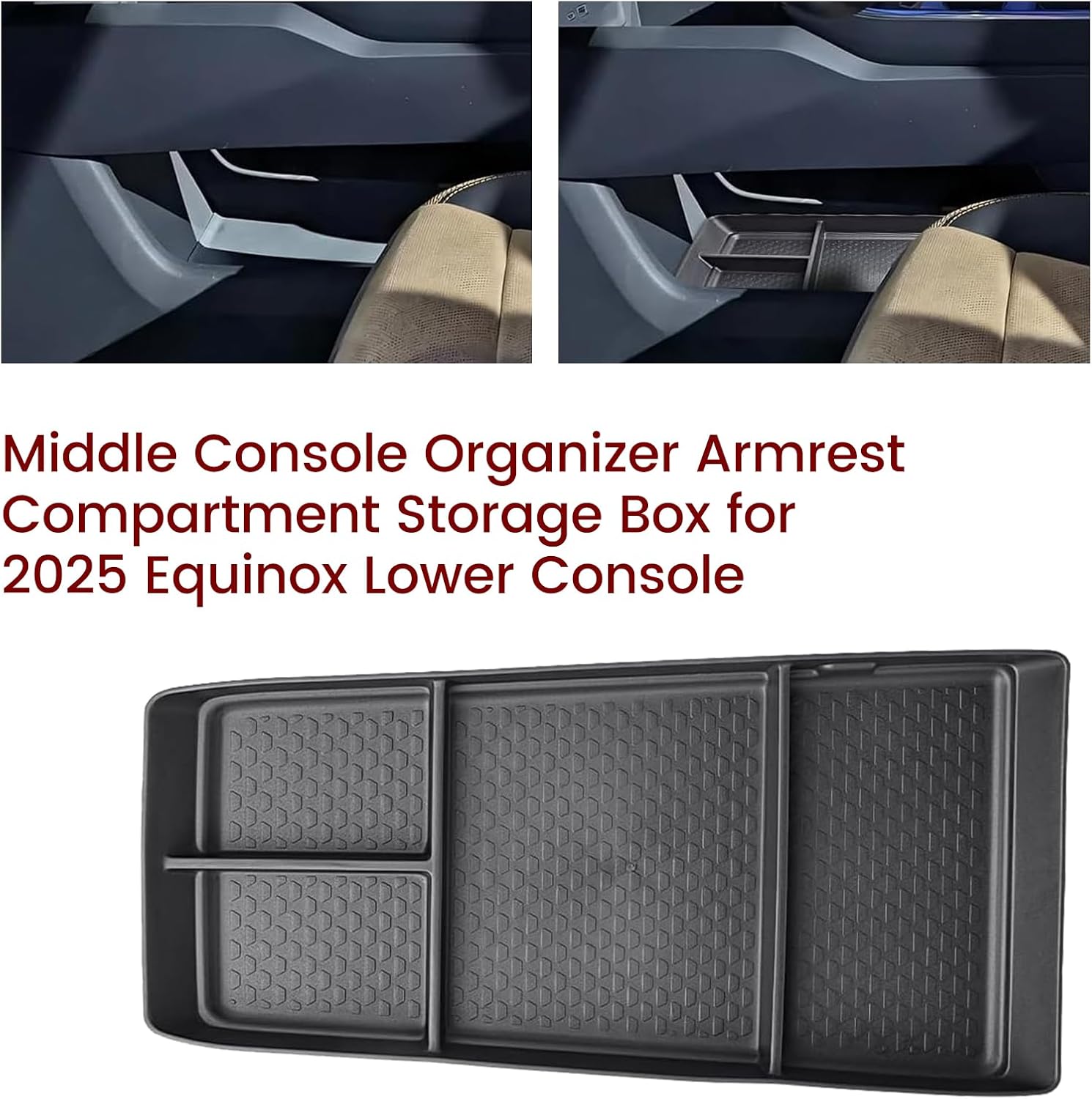 Compatible with 2PACK 2025 2026 Chevy Equinox Center Console Organizer [Not EV], for 2026 2025 Chevy Equinox [LT/RS/ACTIV] Accessories Upper and Lower Center Console Tray Rubber Mats