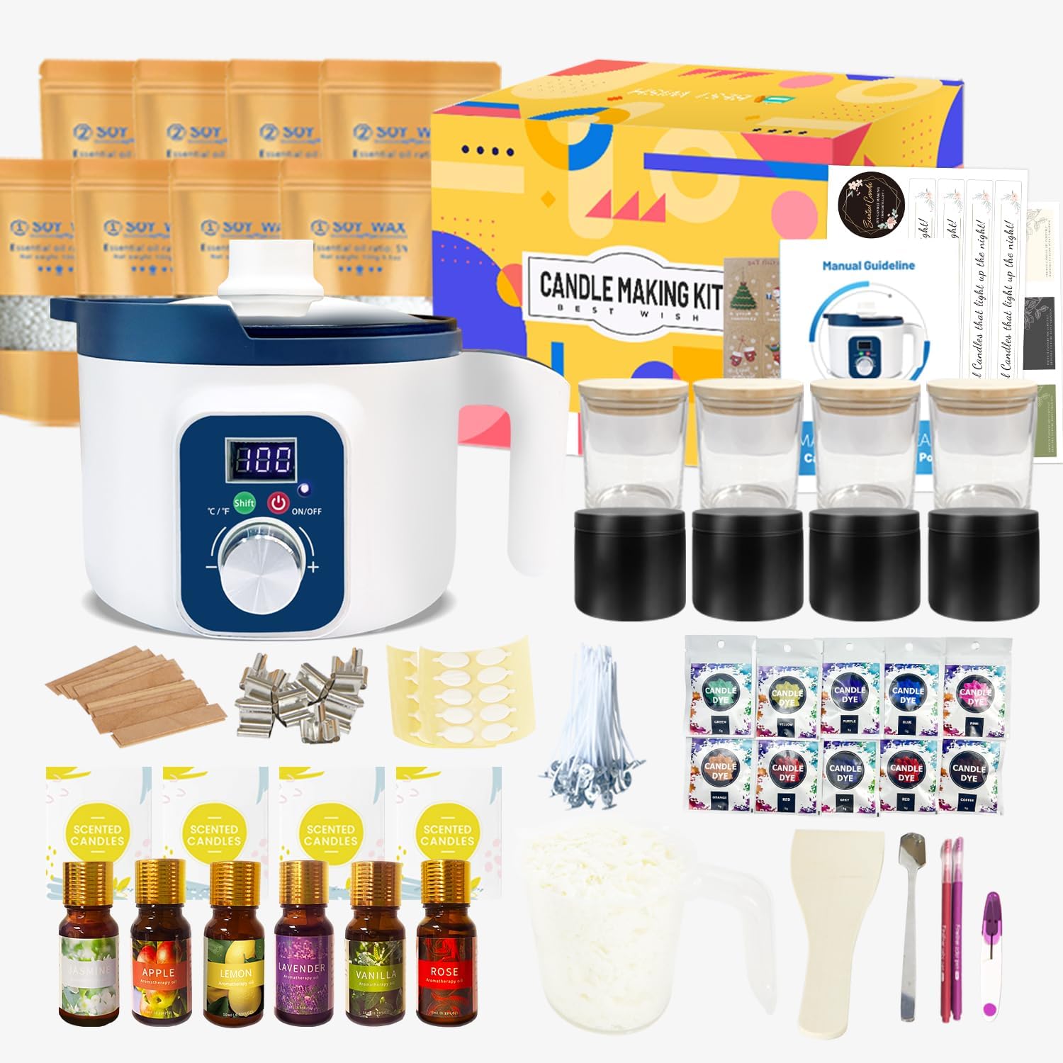 Complete Candle Making Kit with Digital Wax Melter,Kit for Candle Making,Products to Make Scented Candles at Home