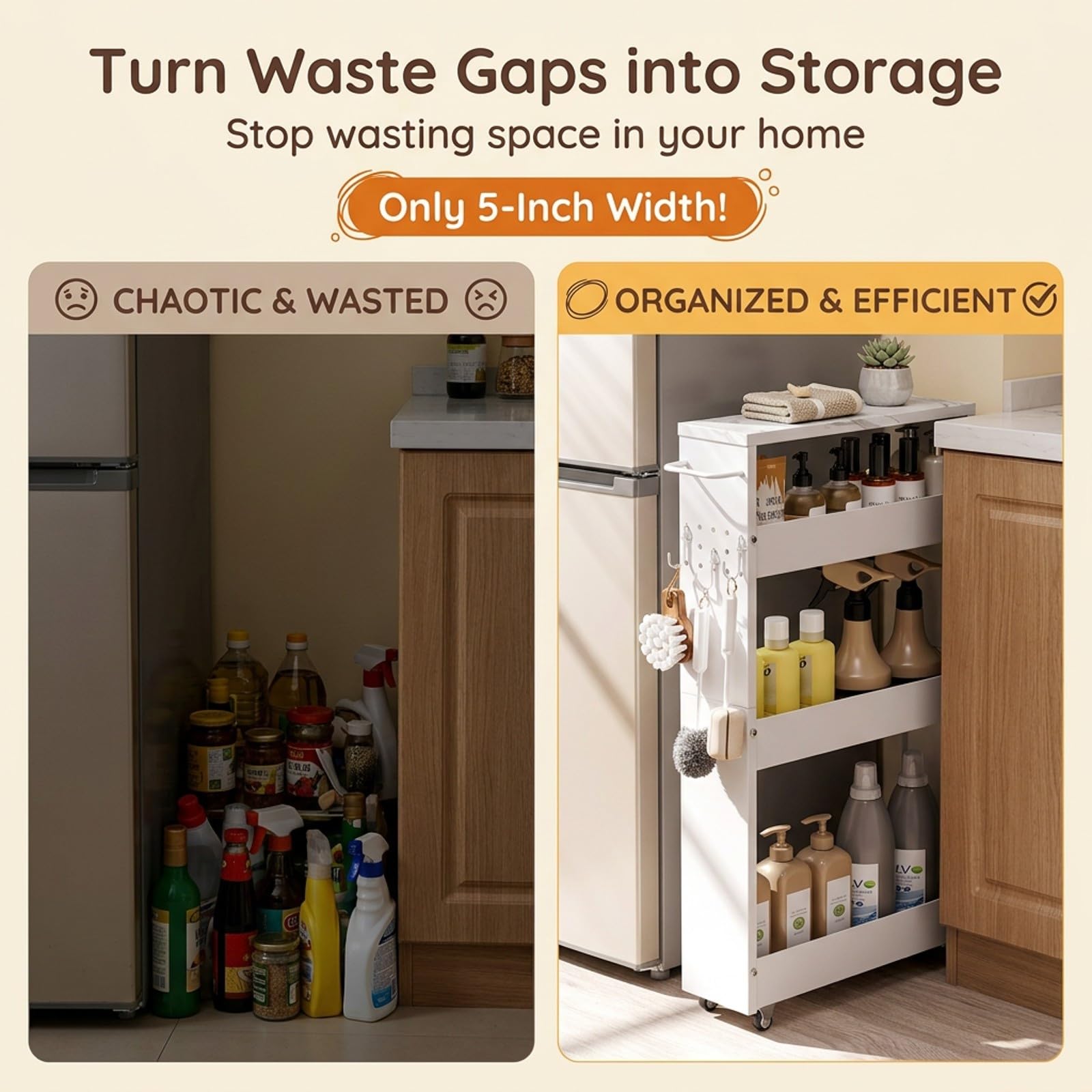 Organizer Spazi Stretti Con Ruote, Scaffale Per Bagno E Lavanderia,Cucina