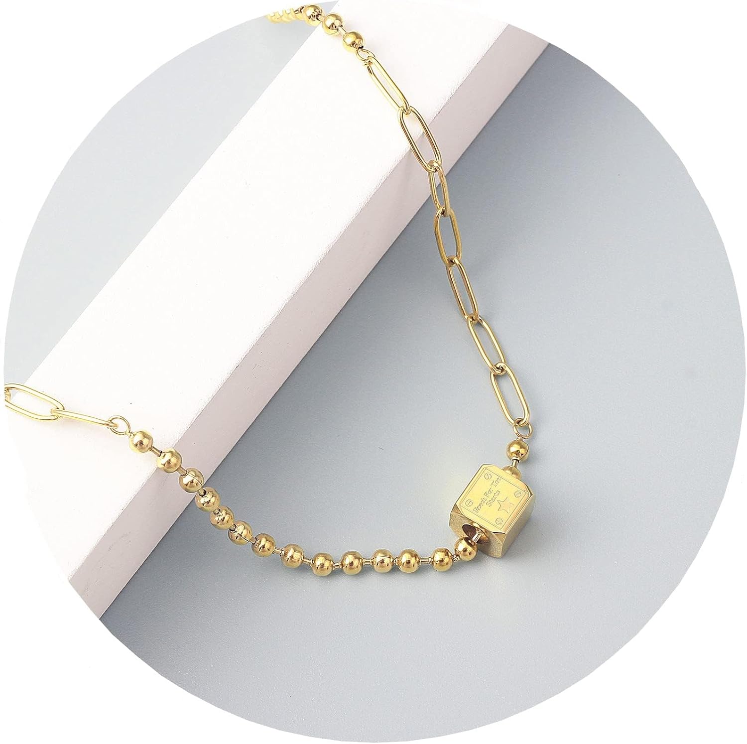 DASIQI Gold Necklace Stainless Steel Square Dice Beads Splicing Chains Fashion Jewelry for Women 20 inch - Image 2