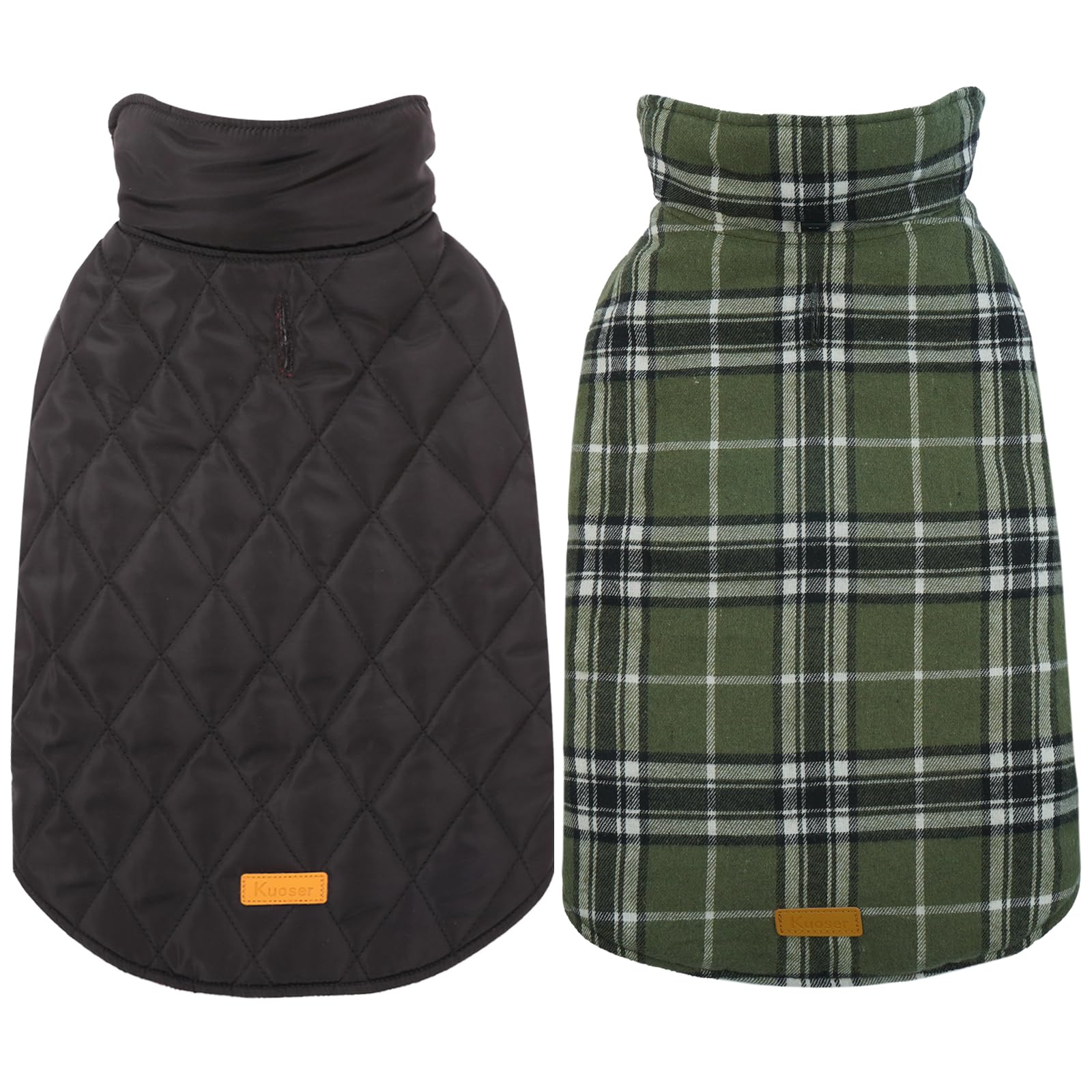Kuoser Waterproof Dog Coat, Warm Reversible Dog Jacket with Leash Hole | Soft Cozy Dog Cold Weather Coats for Rainy Snow Days, Lightweight Jacket for Large Dogs, Xmas Dogs Snowsuit Olive XL