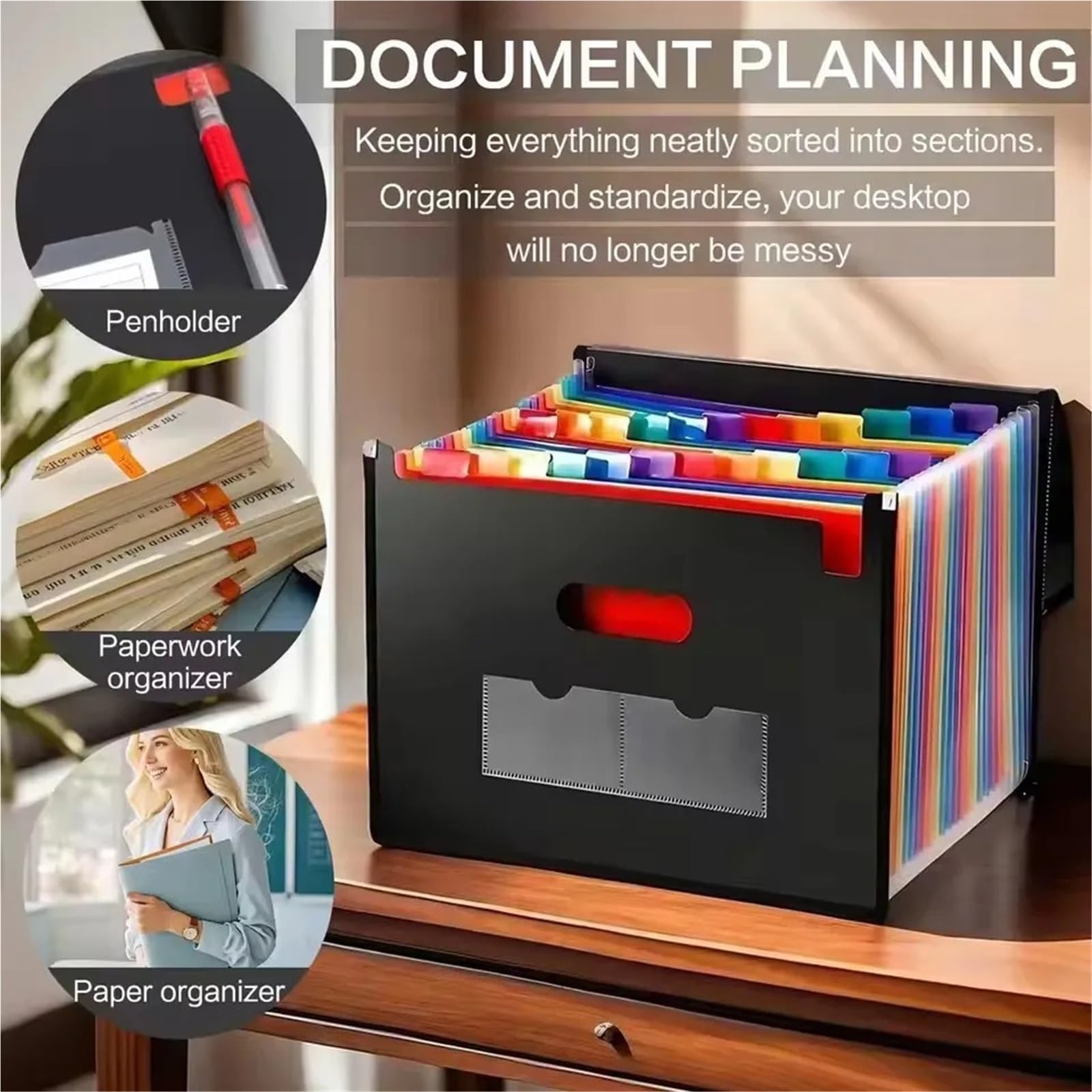 Organizer a Fisarmonica, Cartella for Fisarmonica Organizzatore espandibile da 13/25 Tasche Nero for l'archiviazione di Documenti da Ufficio(25 Grids)