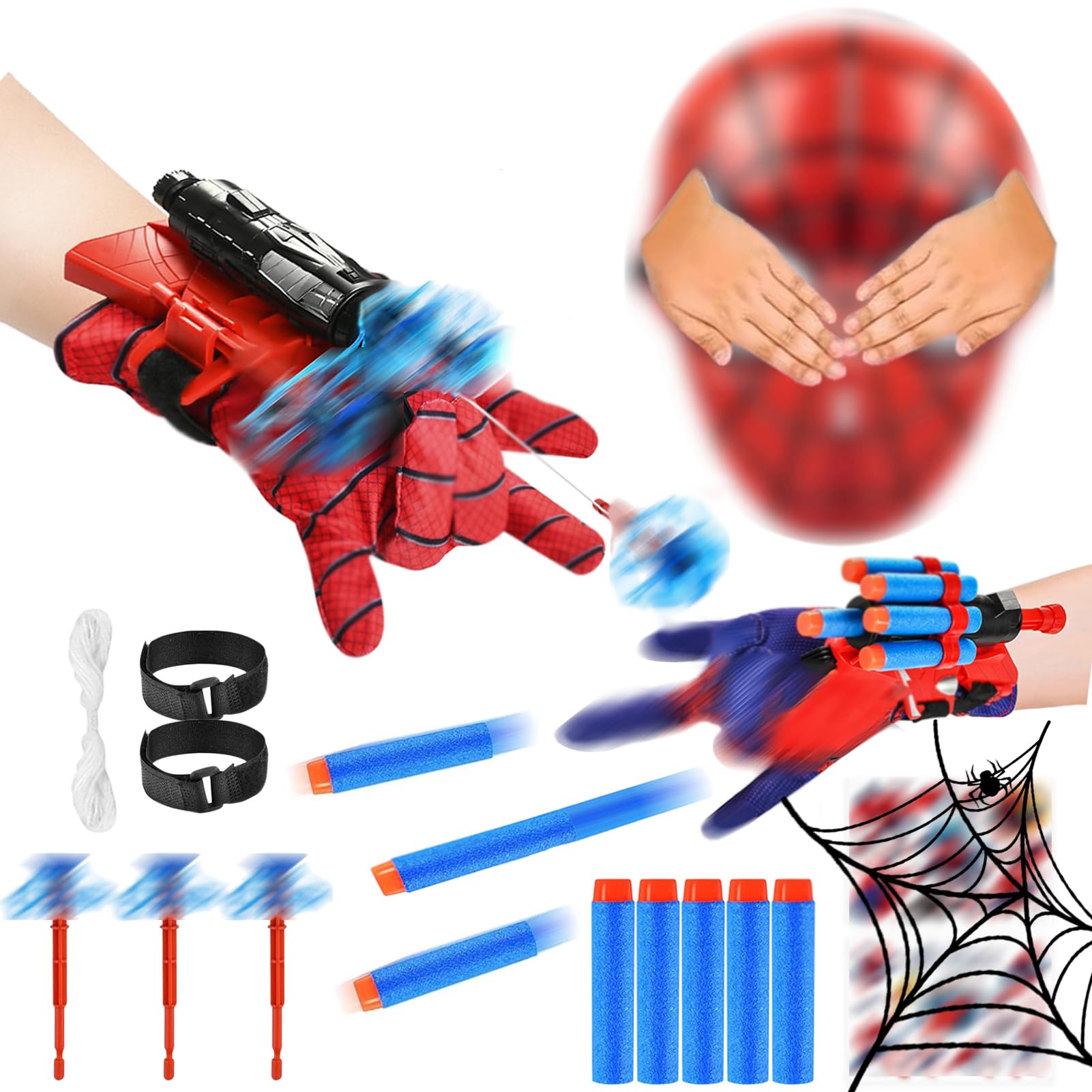 WYFDCZZP Set di 2 Guanti per Bambino,Guanti Maschera Spara Ragnatele Launcher Set,Giocattolo da Polso Web Launcher Toy,Giochi Bambino 5-10 Anni (A)