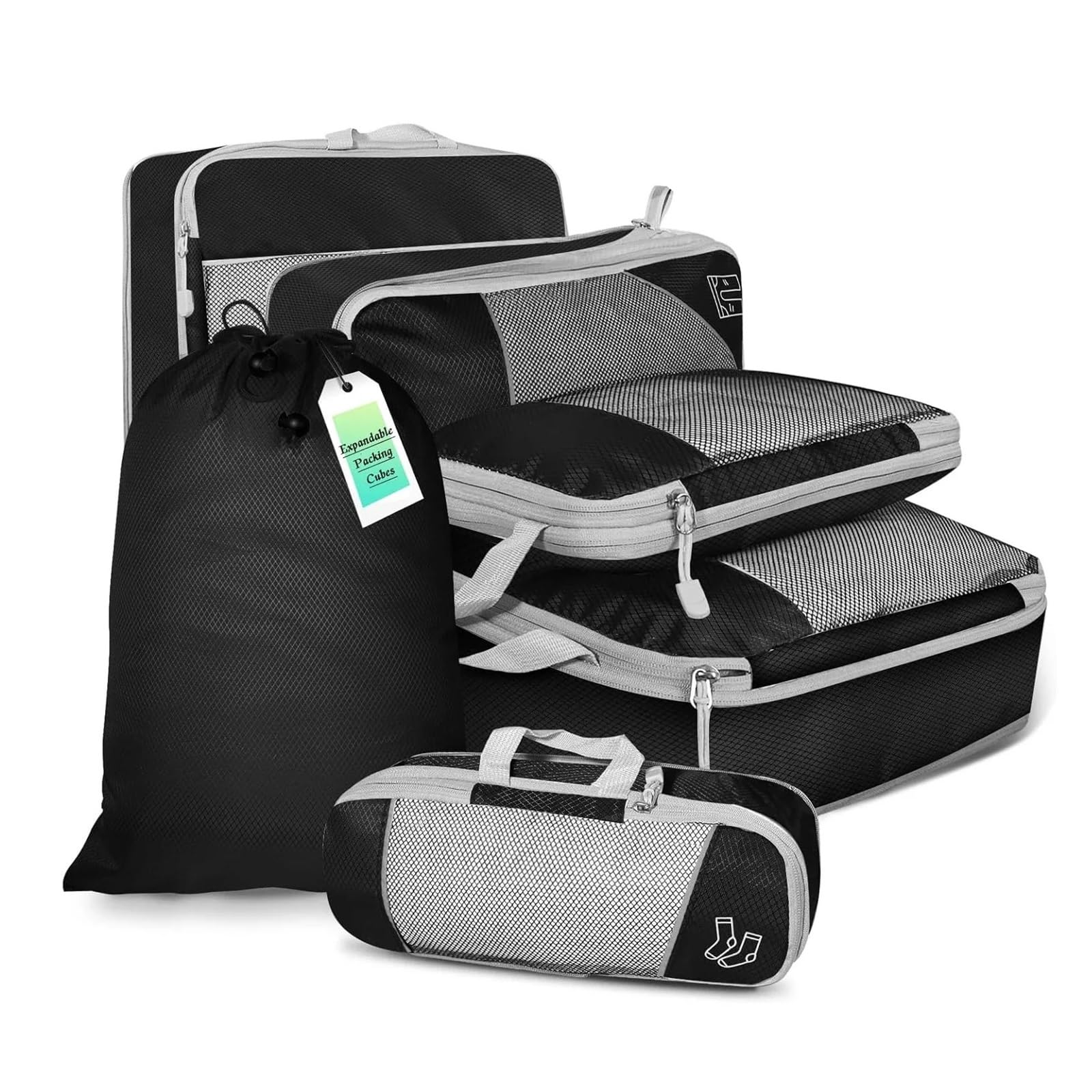 Set organizer per bagagli Set di 6 cubi da viaggio compressi, organizer for riporre oggetti, con borsa for scarpe, valigia leggera e portatile, in rete.