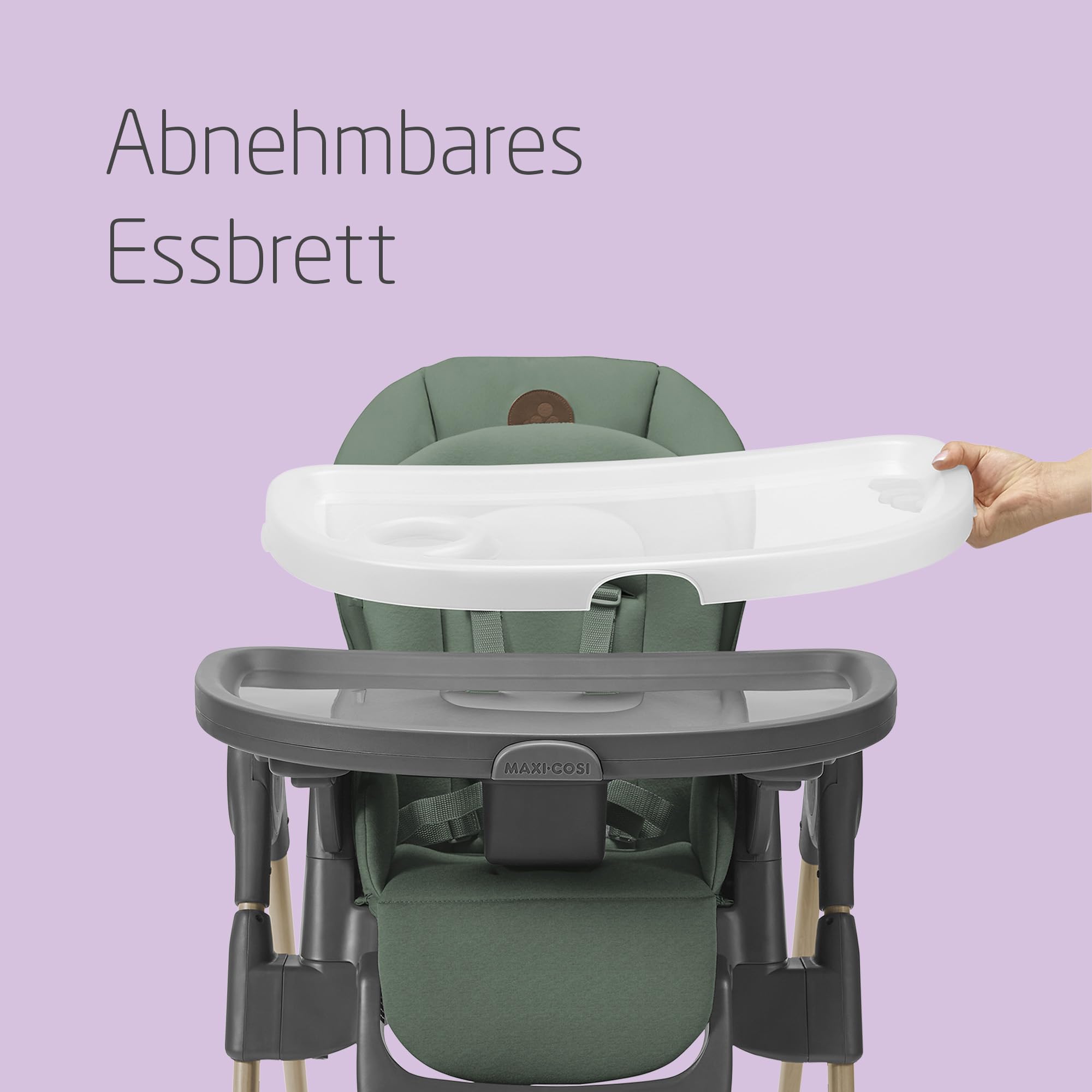 Maxi-Cosi Minla Kinderhochstuhl Mitwachsend, 0–14 Jahre, bis zu 60 kg, Hochstuhl Baby, 9 Höhenstufen, 5 Neigungspositionen, 4 Tablettpositionen, kompakt faltbar, Eco Care, Beyond Green
