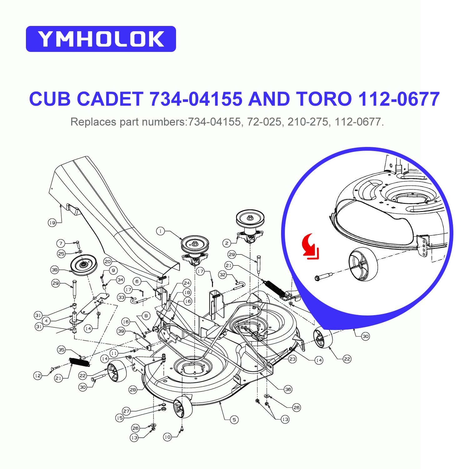 734-04155 - Rueda de cubierta para Toro 112-0677 72-025 210-275, Troy Bilt 938-3056 ruedas de cubierta de 5 pulgadas funcionan con ruedas de cubierta de 42 pulgadas, 46 pulgadas, 48 pulgadas, 50