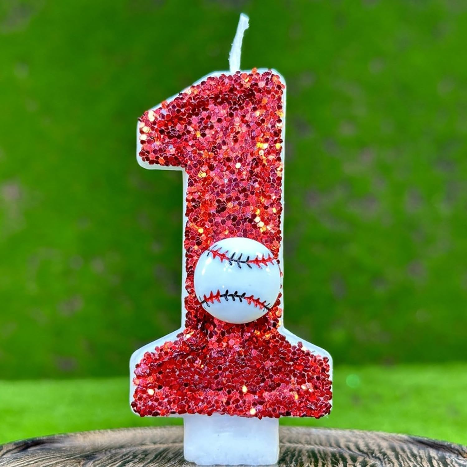 1Pc Red Baseball Birthday Candle,Baseball Cake Topper Decor,Handmade Sequin Numeral Candle Cake Toppers,Cupcake Topper Decors Birthday Party Numeral Anniversary Celebrations Supplies,Specialty Candles
