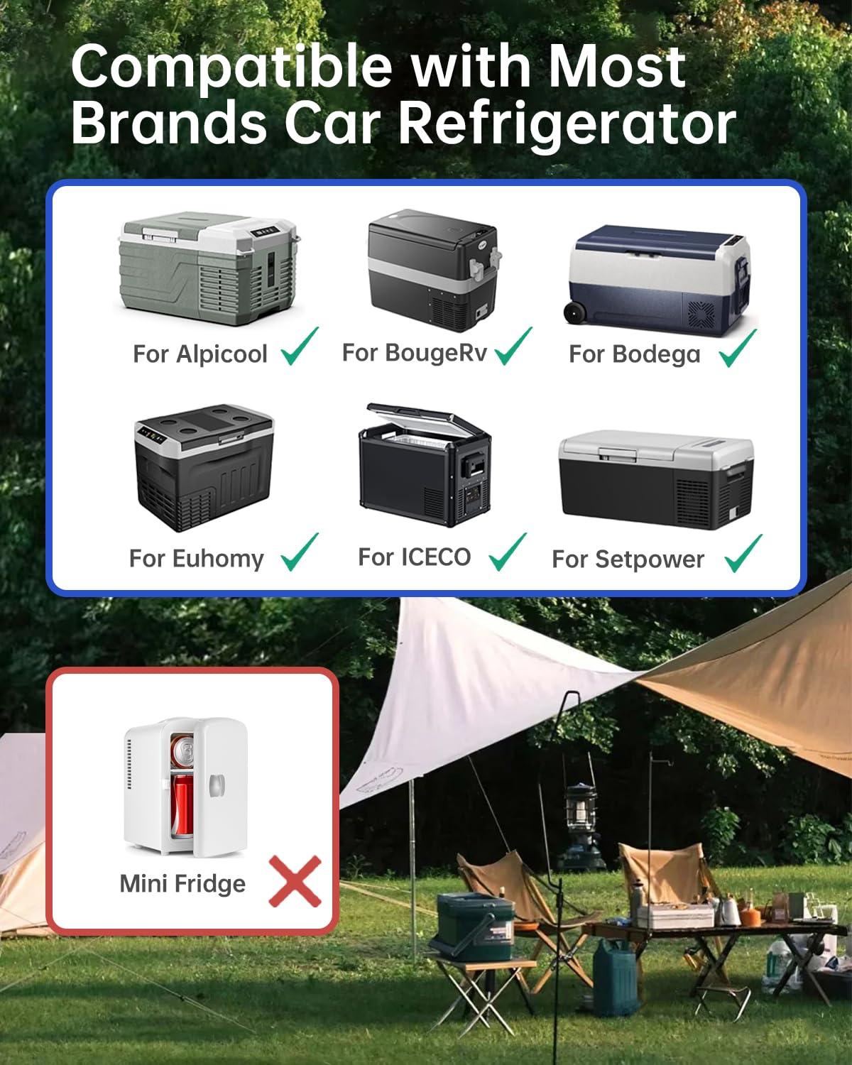 Naubluvo 12V/24V Car Refrigerator Power Cord 11.5FT, Cigarette Lighter Plug for Alpicool, Bodega, Euhomy, BougeRV, ARB, Dometic, ICECO, Setpower, JoyTutus Portable Freezer, 16 AWG DC Power Cord