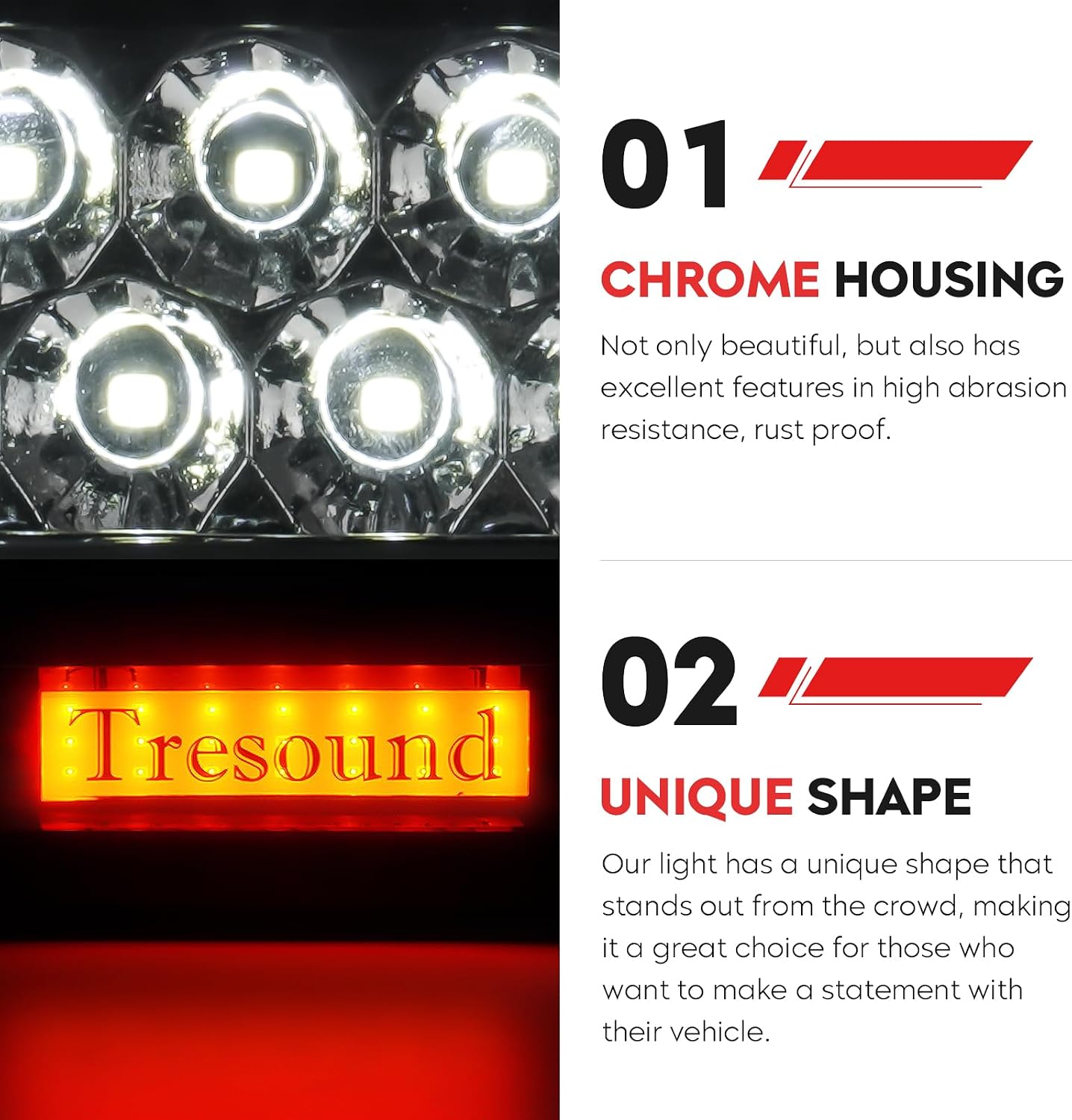 Tresound LED 3rd Brake Cargo Light for 2015-2022 Chevy Colorado, 2015-2022 GMC Canyon; Third Center High Mount Stop Lamp Chrome Housing Smoke Lens 52127100