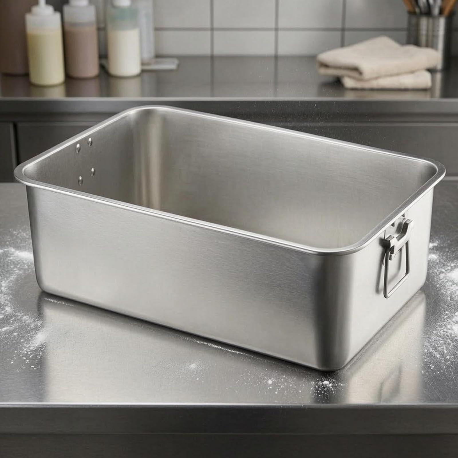 Vassoio Inox con Manici Laterali Finitura Argento Lucente Vassoio Rettangolare in Acciaio Inox Angoli Arrotondati, Vassoio Quadrato Con Maniglia 304, 70x50x4.8cm
