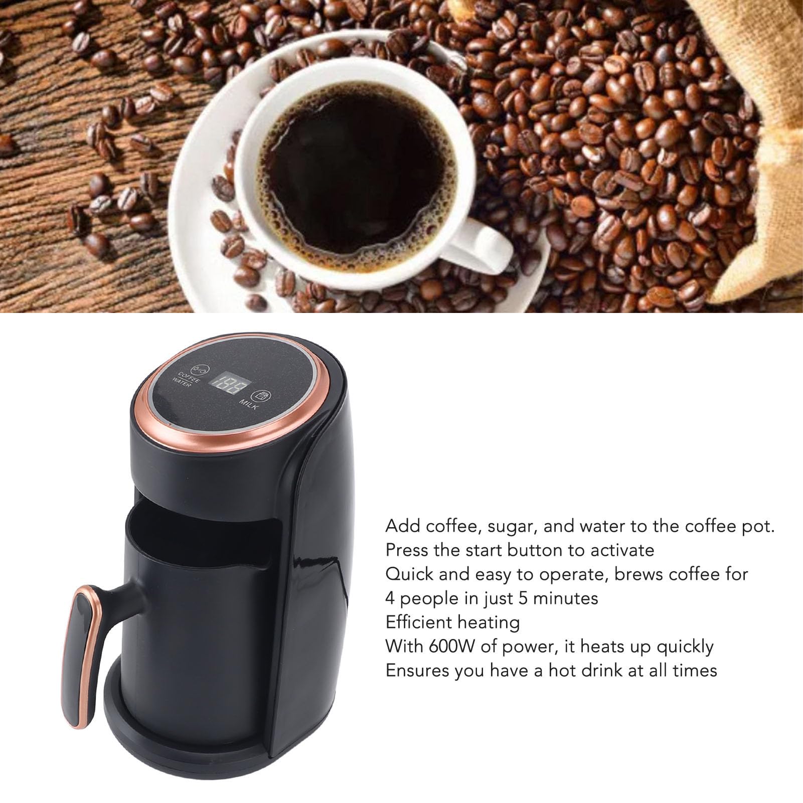 Türkische Kaffeemaschine, 300 Ml 600W Professionell Effizientes Schneller Heizung Automatische Türkische Kaffeemaschine, Automatische Kaffeemaschine für Heimreisebüro