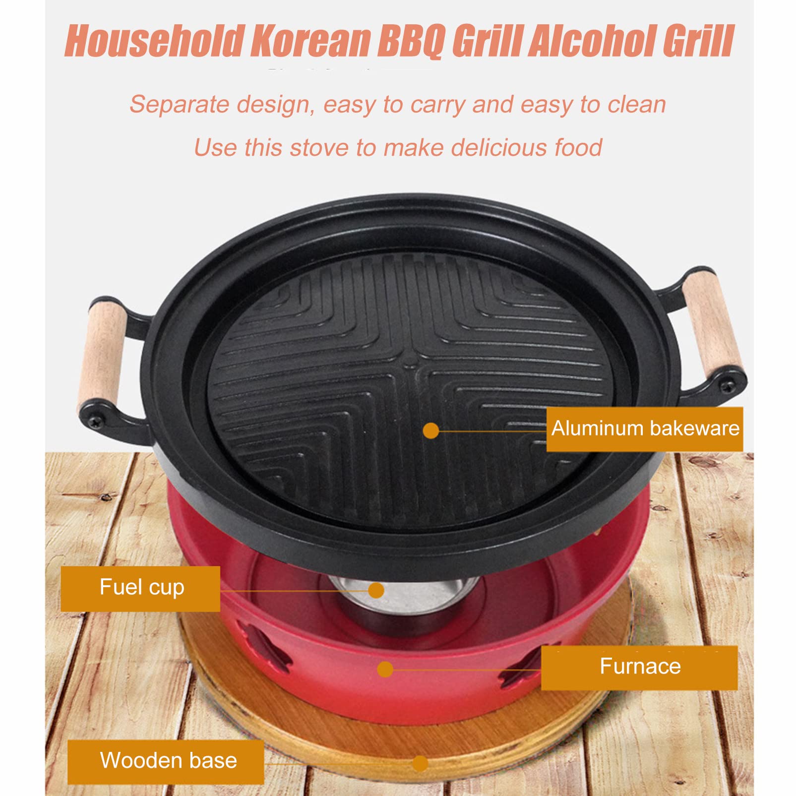 Griglia a Carbone Portatile Stufa ad Alcool da Tavolo, Griglia per Barbecue Coreana per Interni Griglia Yakiniku da Tavolo con Base in Legno, Strumenti per Barbecue per Barbecue Hibachi da Campeggio