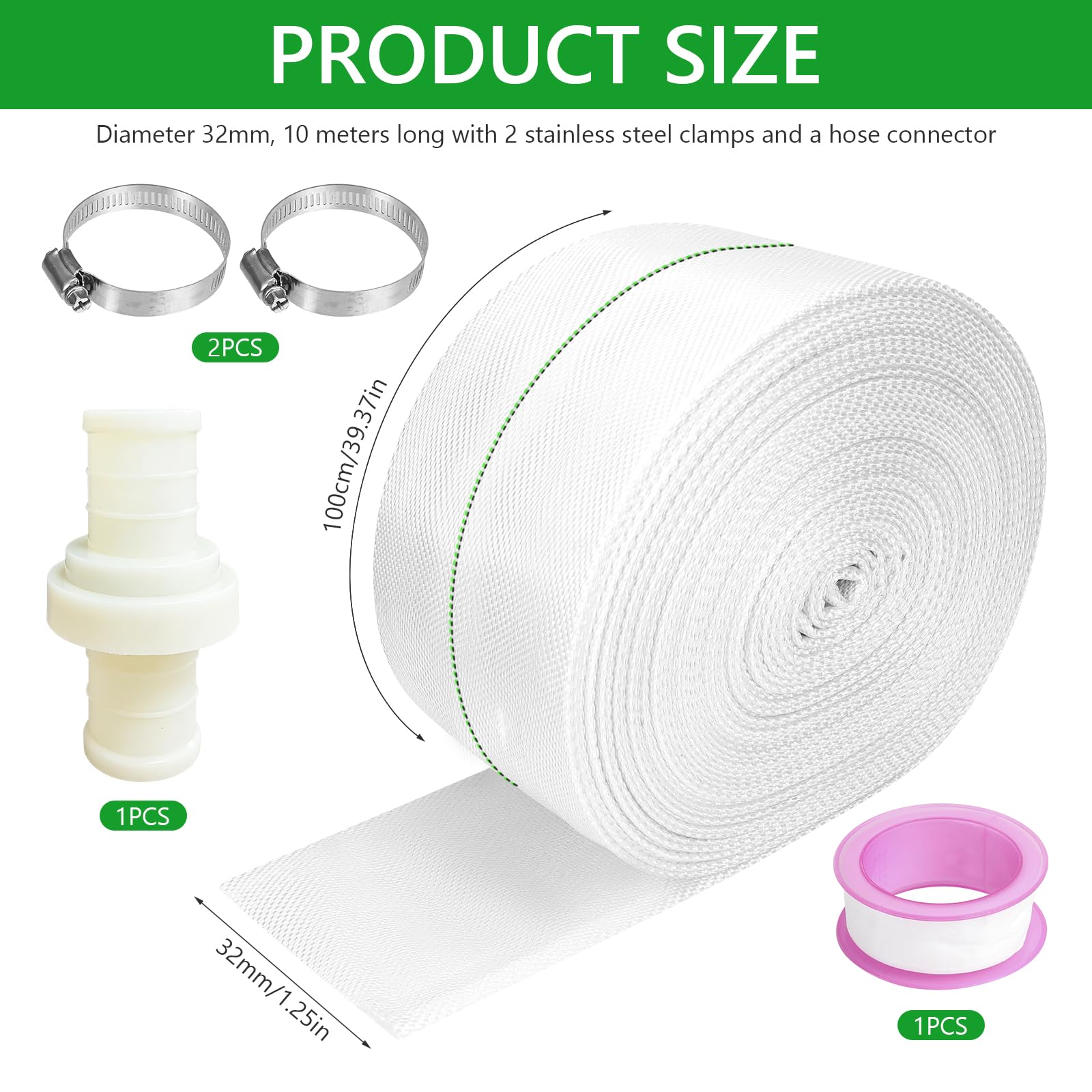Tuyau tissé 32 mm - Tuyau plat 1 1/4" - 10 m - Accessoires pour pompes submersibles ou pompes à eau sale