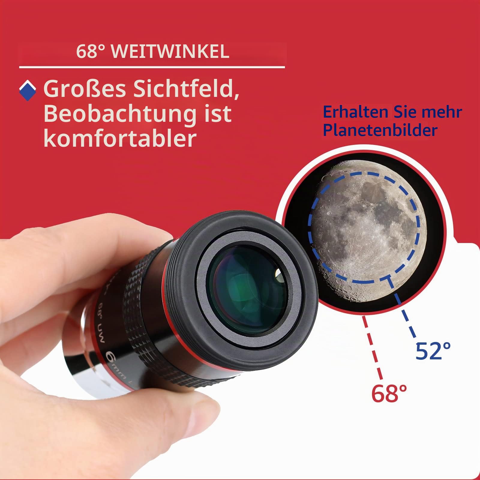Svbony Okular Teleskop 6 mm 68° Weitwinkel 1,25 Zoll FMC-Linse 17 mm Augenabstand Astronomie