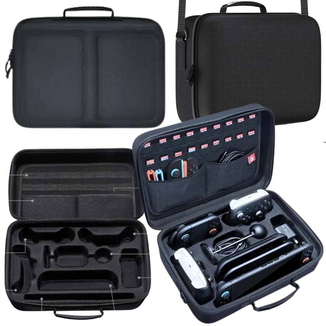 TMG Storage Bag for Nintendo Switch 2,Protective Hard Travel Carry Case for Switch 2 Camera,Console,Pro Controller and Other Switch 2 Accessories with 22 Game Cartridges and Shoulder Strap.