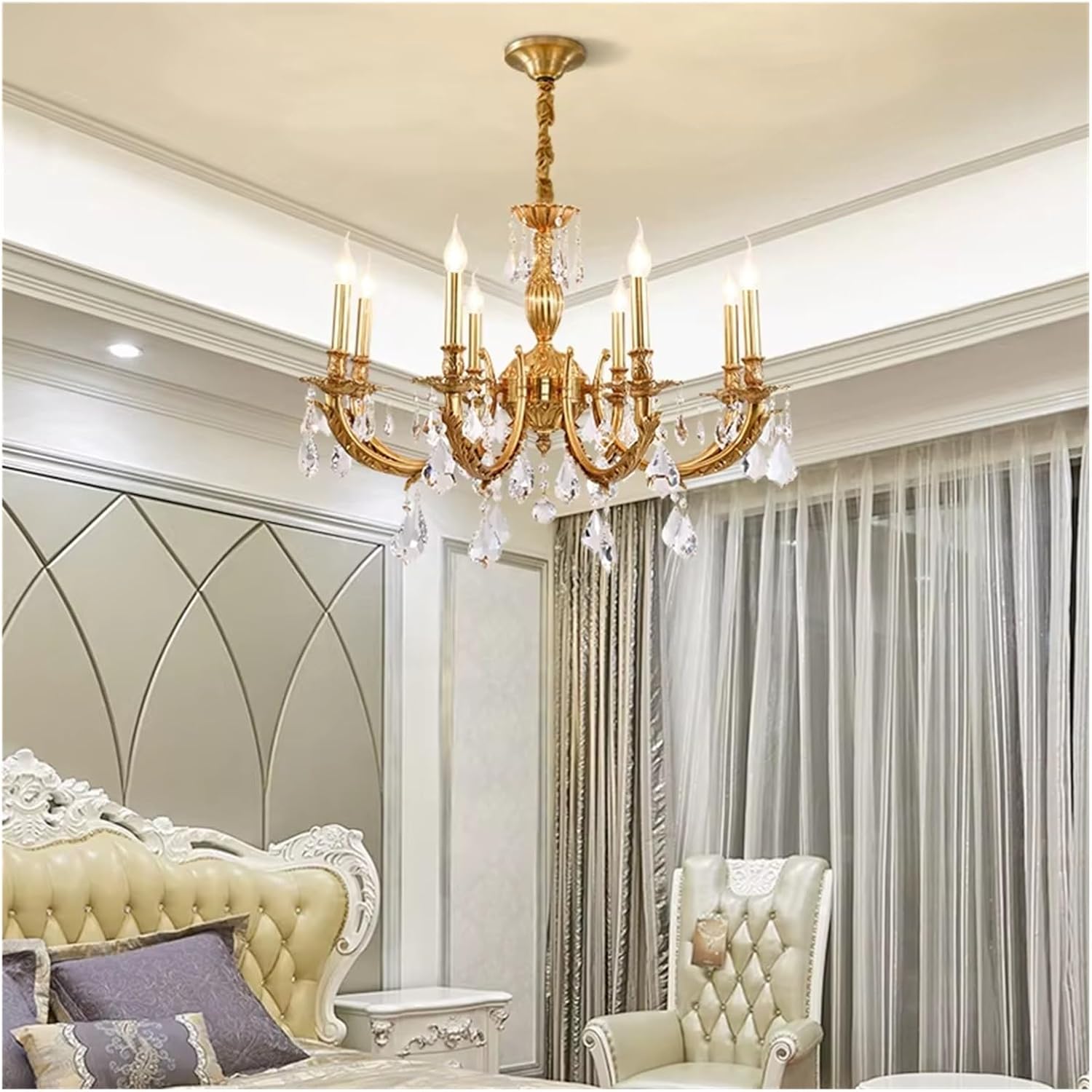 Crystal Candle Brass Pendant Light, Suitable for Villa Living Rooms,for Decoration