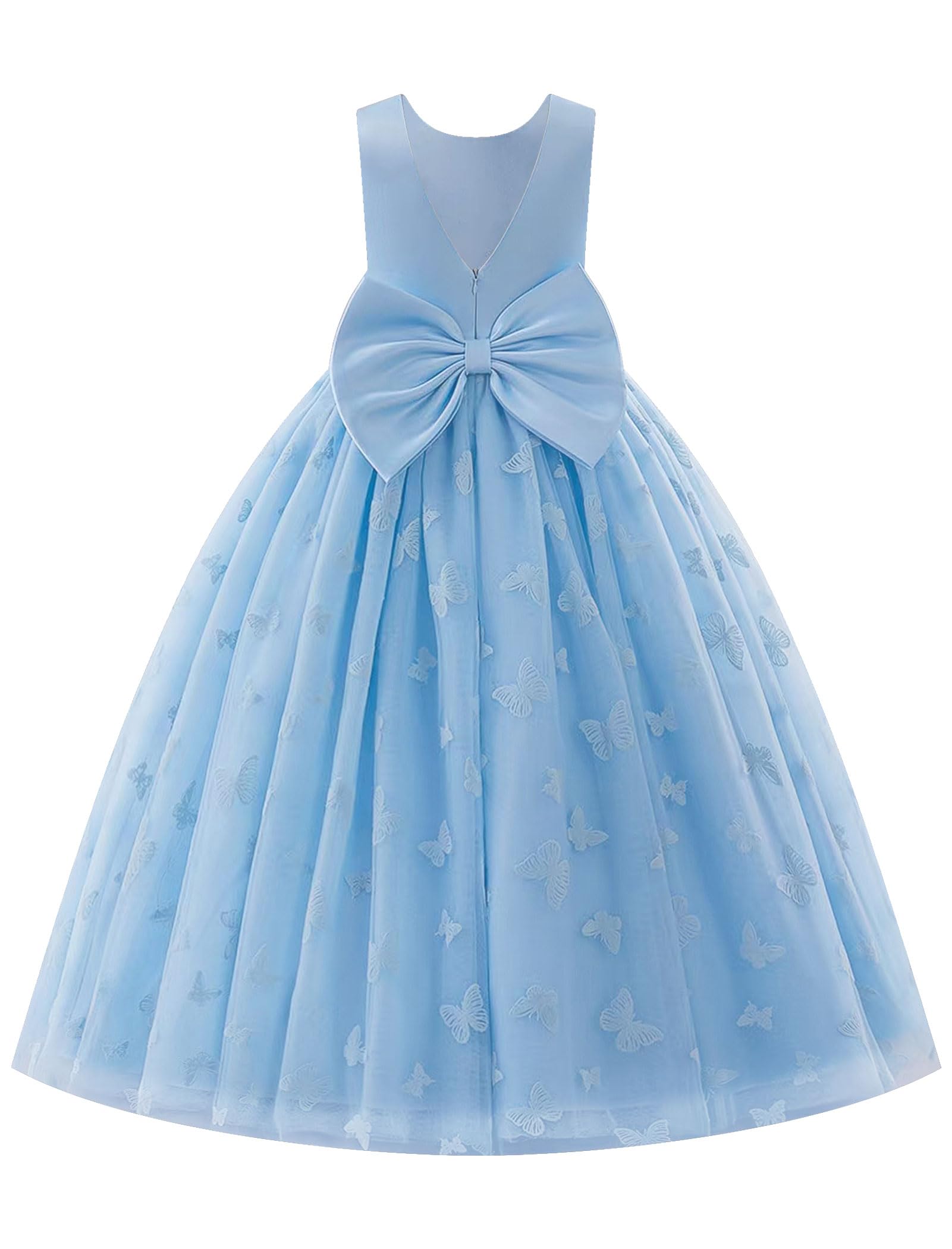 IWEMEK Abito da sposa per bambini senza maniche abito in tulle ragazza battesimo comunione compleanno sera compleanno festa di sposa con ricamo farfalla