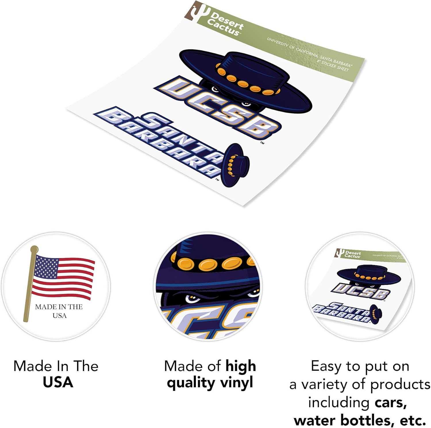 Desert Cactus University of California Santa Barbara Sticker Cal Santa Barbara Gauchos Vinyl Decal Laptop Water Bottle Car Scrapbook Sheet (4 Inch Set V1) - Image 5