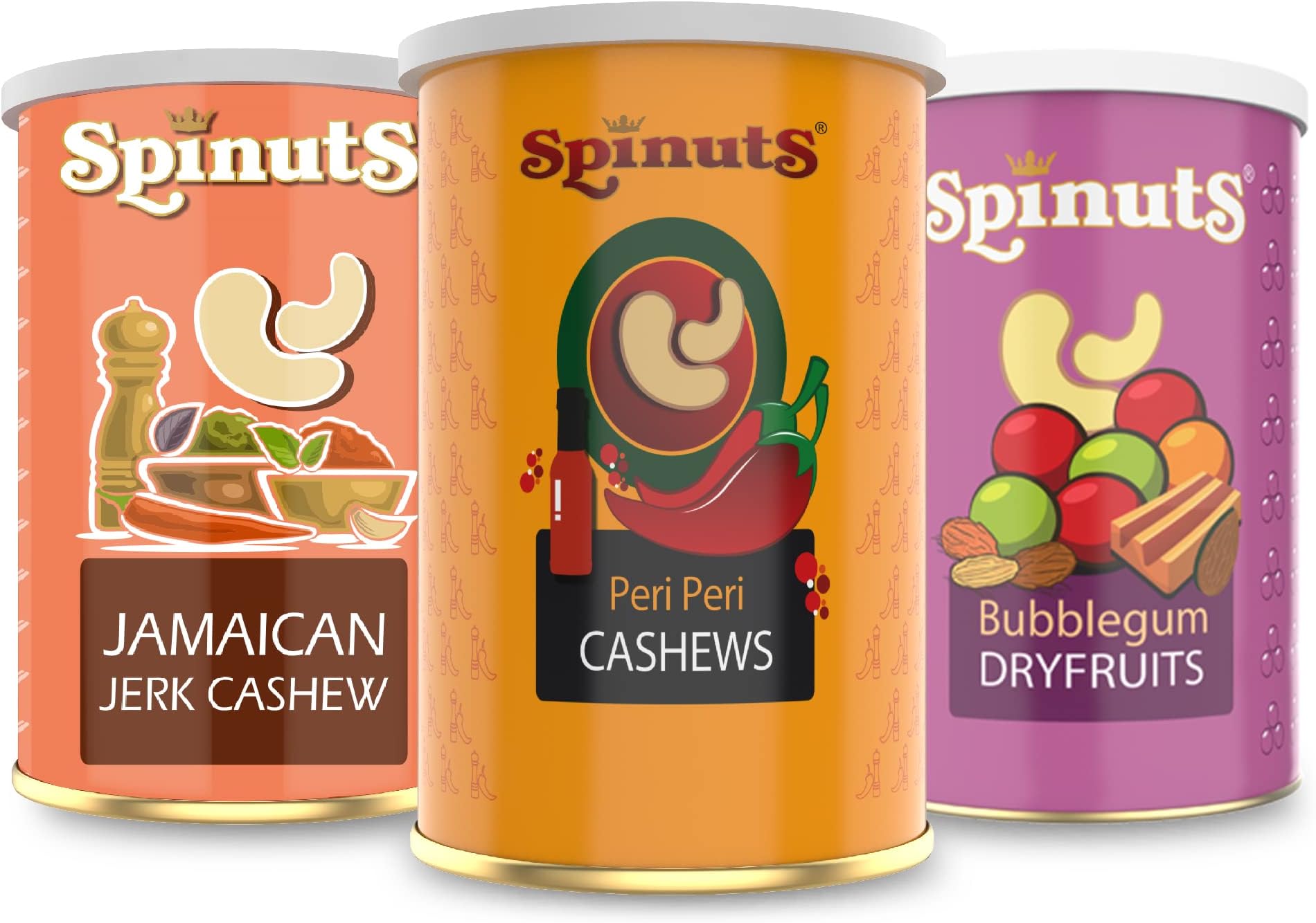Dryfruits (Jamaican Jerk Cashews + Peri Peri Cashew + Bubblegum Dryfruits) (300 g) Healthy, Tasty and Delicious Spinuts Almond, Cashews, Raisins, Badam, Kaaju, Kishmish. Best Flavour Dryfruits and Nuts.