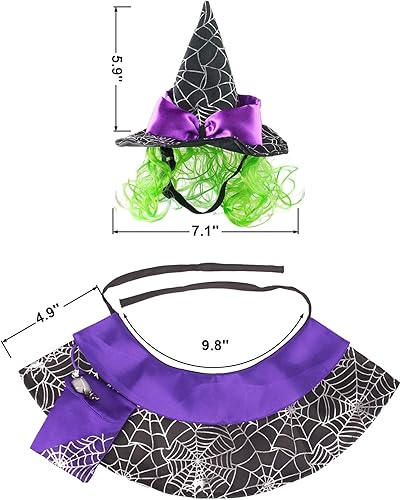 Miniatura 5 de ADOGGYGO Disfraz de Halloween de gato, disfraz de bruja de gato morado, capa de gato, disfraz de sombrero de bruja para gatos y gatitos (bruja-2)