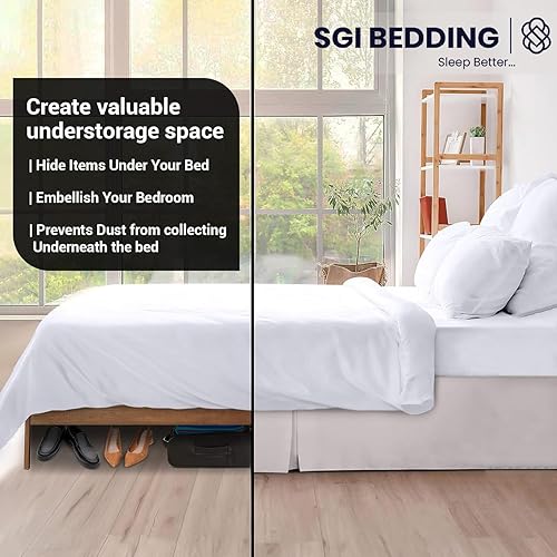 Miniatura 5 de Falda de cama de caída de 18 pulgadas, tamaño King con plataforma para permanecer en su lugar, elegante diseño plisado con esquinas divididas, tela