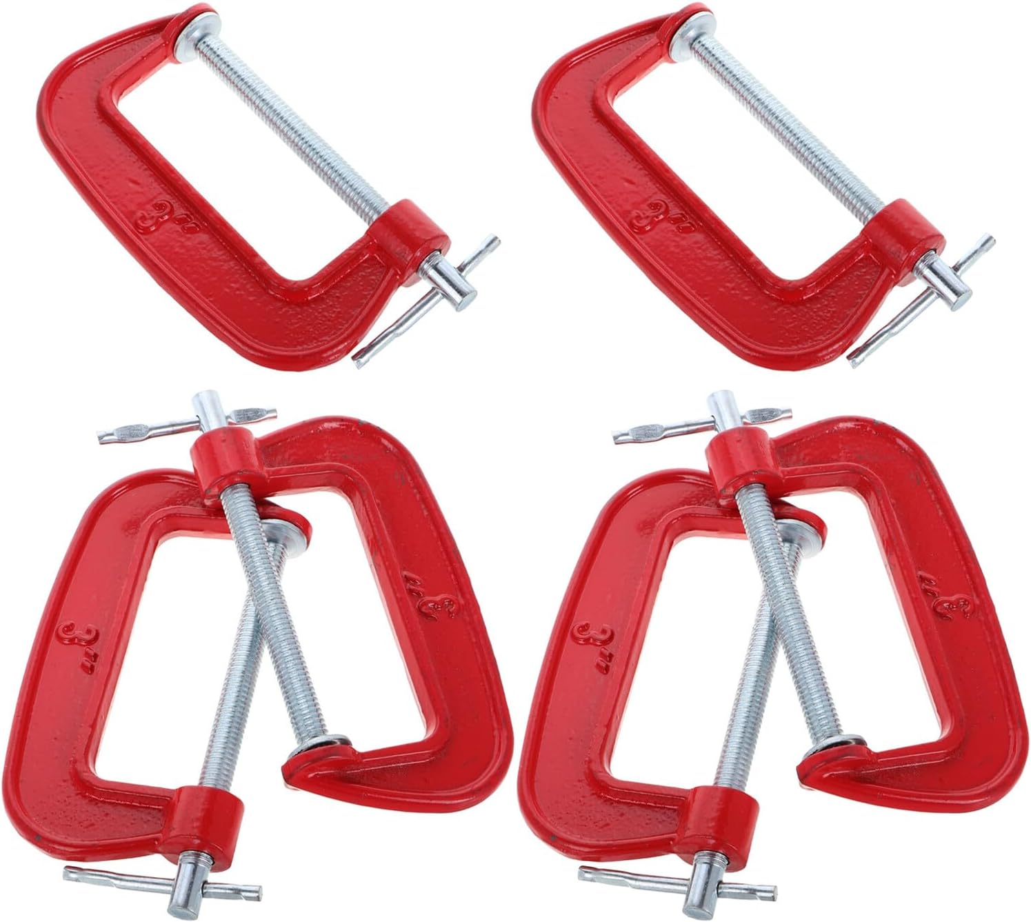 6pcs 3-inch Red Metal C-clamps G Clamps with 77mm Wide Jaw Opening for Woodworking, Carpentry, Welding, and Metalworking Projects
