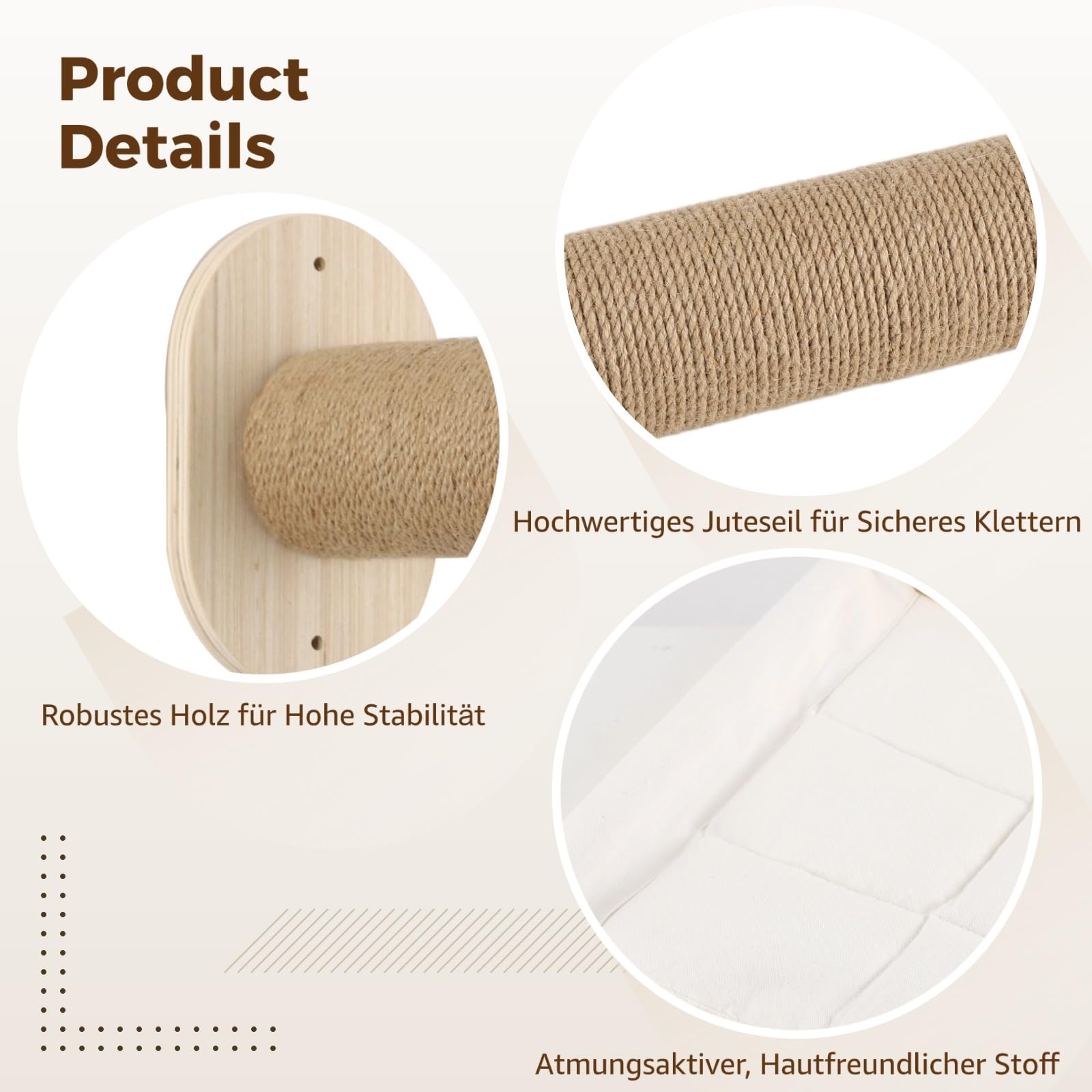 Katzenhängematte Wandmontage, Kletterwand Set aus Massivholz mit Katzentreppe, Holz Katzenbett mit Kratzbaum, Wandmontiertes Katzenkletterset, 54,61 x 36 cm