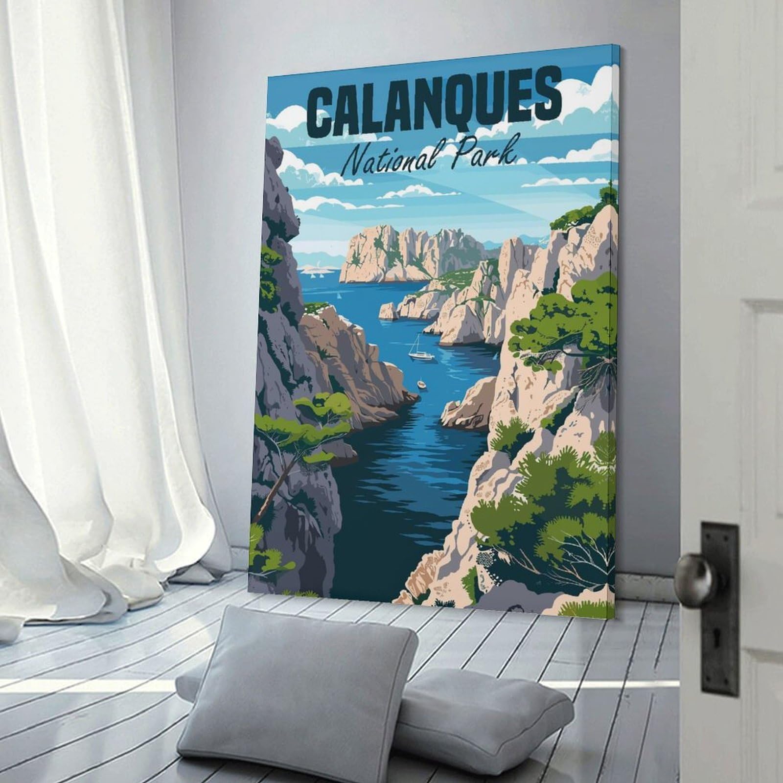 Junmoney Canvas Wall Decor Calanques France, 20x30inch(50x75cm), for Flats, Guest Rooms Or Compact Rooms, A Simple Refresh for Blank Walls