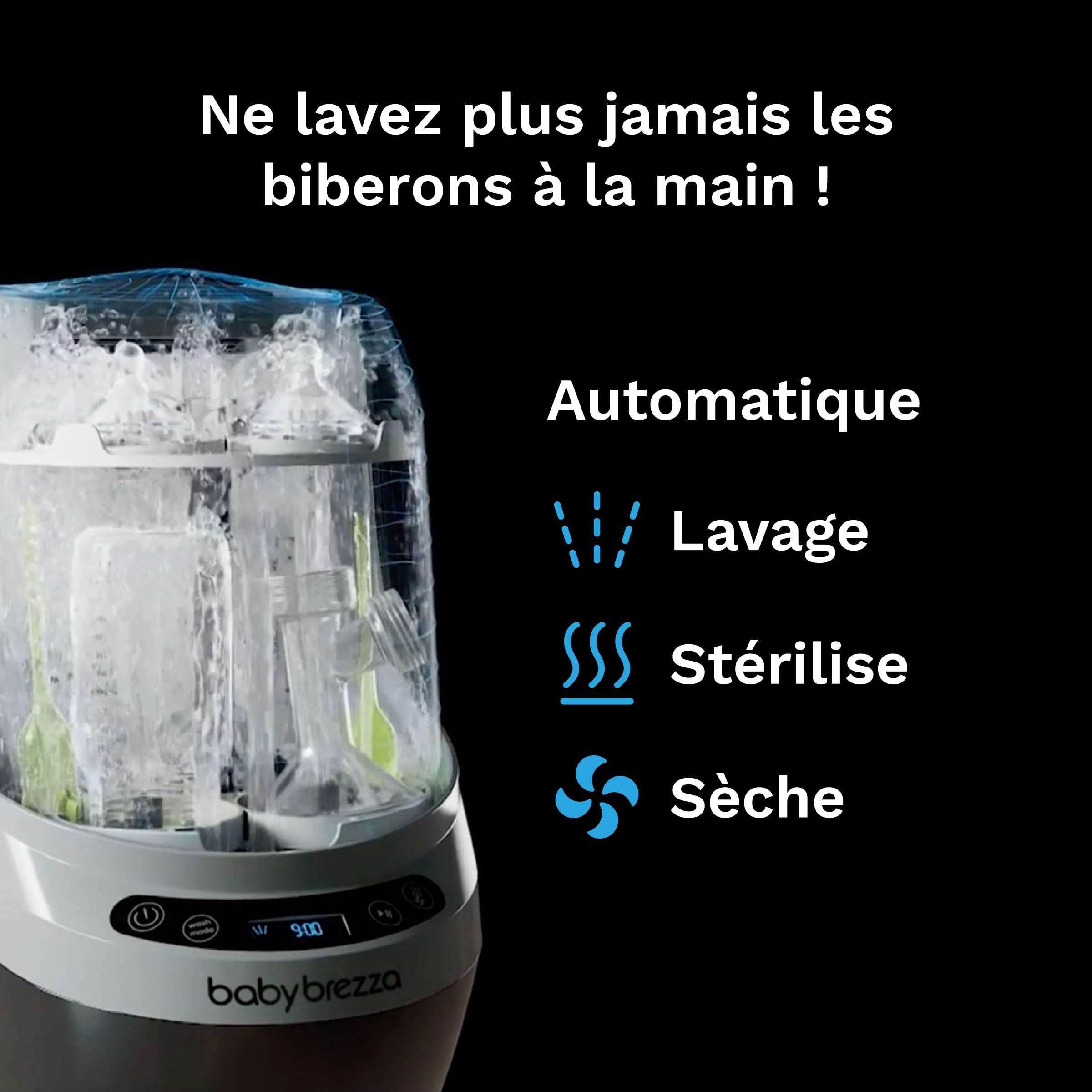 Baby Brezza - Lave-biberons Bottle Washer Pro - lave, stérilise et sèche automatiquement biberons et accessoires de tire-lait