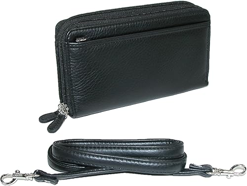 Buxton Pebbled - Cartera con doble cremallera color negro