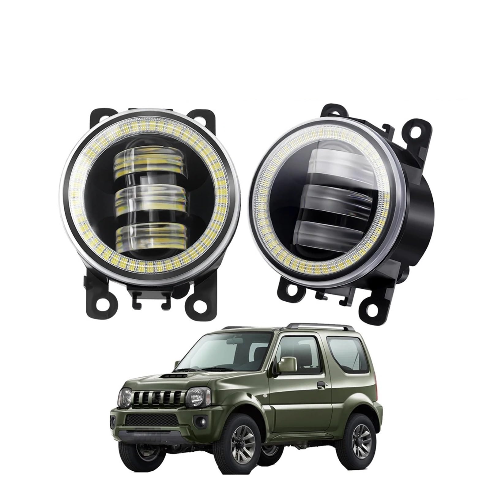 Faro Proiettore 2 X Angel Eye Fendinebbia Di Montaggio Per Suzuki Per Jimny FJ 1998-2014 Auto Paraurti Anteriore LED Lente Nebbia Lampada Di Guida DRL 30W 6000LM 12V Fanale Proiettore(Bianco)