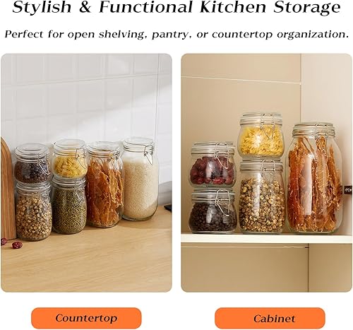 Miniatura 5 de Paquete de 3 tarros de vidrio de 68 onzas con tapas herméticas, recipientes de almacenamiento de alimentos con clip de alambre de sellado