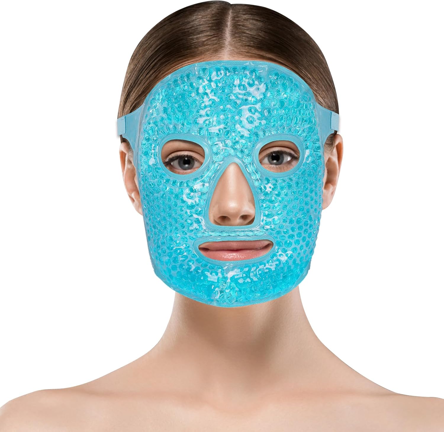 IJsmasker voor gezicht, ijs-oogmasker vermindert zwellingen, donkere kringen, gelparels, warm en koud kompres, voor druk, hoofdpijn, huidverzorging (blauw)