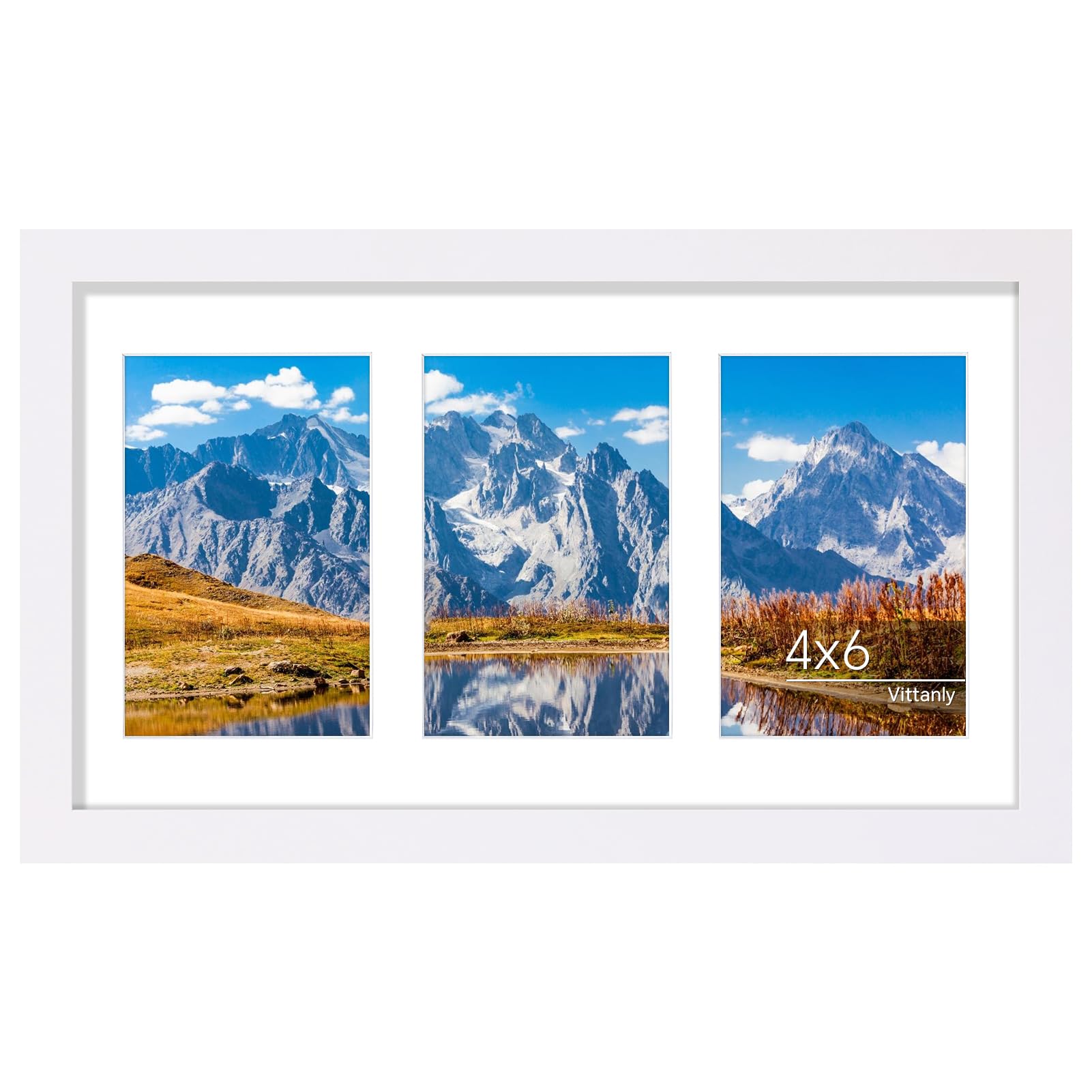 Vittanly 8x14 Picture Frames Collage Wall Decor, Displays 3Pcs 4x6 Pictures with Mat or 1Pcs 8x14 without Mat, Collage Picture Frame for Horizontal or