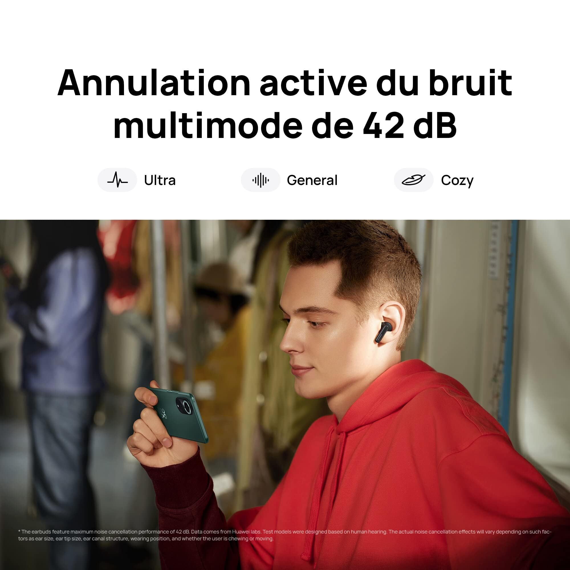 HUAWEI FreeBuds 5i écouteurs sans Fil, Bluetooth, Son certifié Hi-Resolution, Reduction du Bruit Active multimode, Charge Rapide 4 Heures d'autonomie en 15 Minutes, avec iOS/Android/Windows, Noir