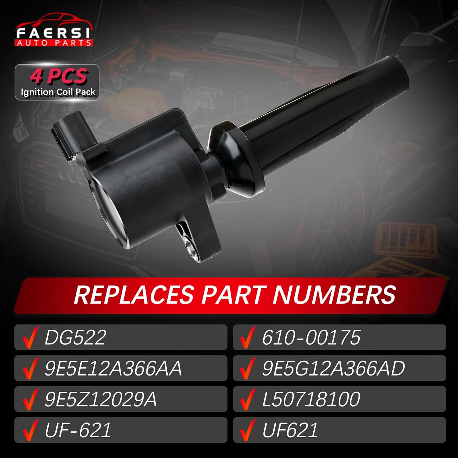 FAERSI Ignition Coil Pack of 4 Replacement for 2013-2018 Ford C-Max Escape Fusion Lincoln MKZ Hybrid Maz-da Tribute Mercury Mariner Milan L4 2.5L, DG522 UF-621