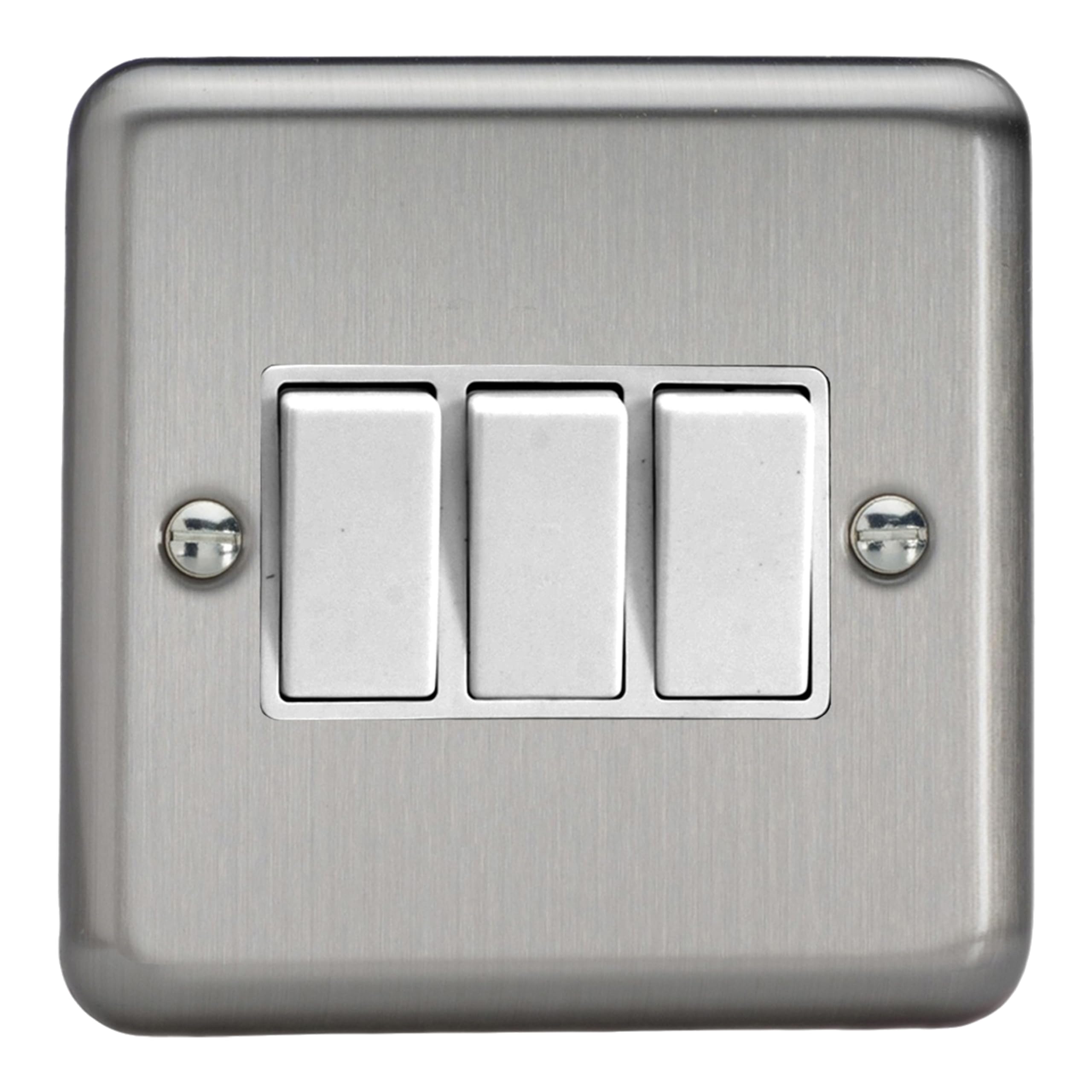 Varilight Triple Rocker Light Switch 2-Way - Value Matt Chrome With White Rockers, XS3W