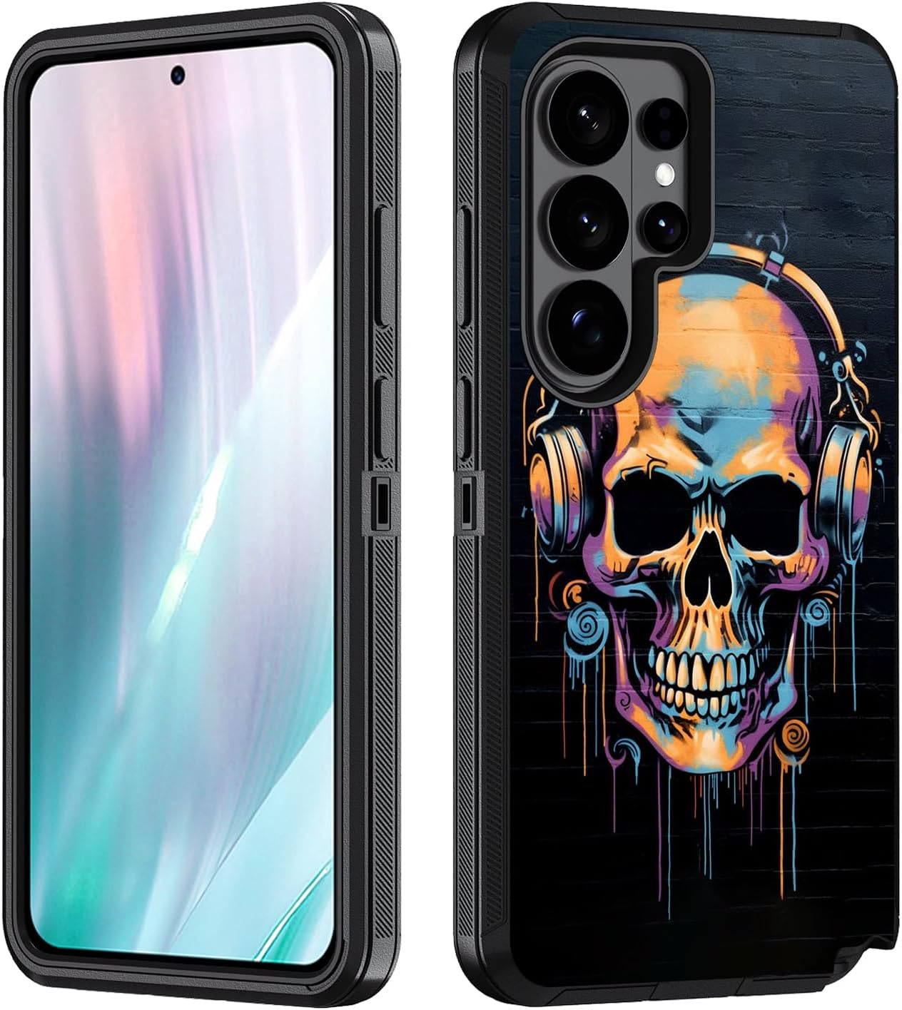 for Samsung Galaxy S26 Ultra Case, Heavy Duty 3 in 1 Hybrid Hard PC & Soft Silicone Shockproof Drop Protection Case for Galaxy S26 Ultra 5G 6.9" 2026, Skull Wearing Headphones