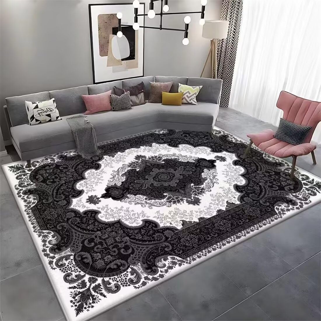 Tapis de salon lavable 90x200 anti-tache à motif floral moderne