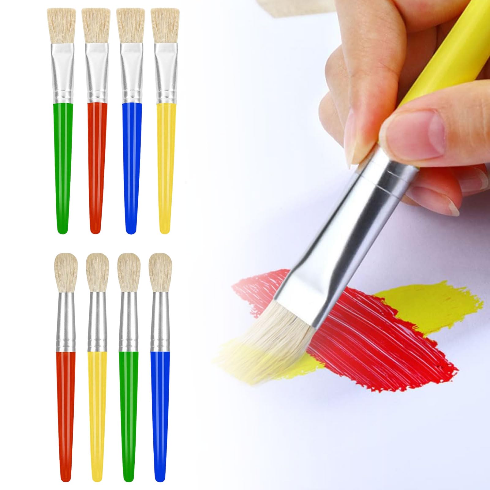 Juego de 8 pinceles de pintura para niños, juego de pinceles infantiles, caja de tinta, pinceles para niños, pinceles para principiantes, pinceles para niños a partir de 2 años, pinceles redondos para